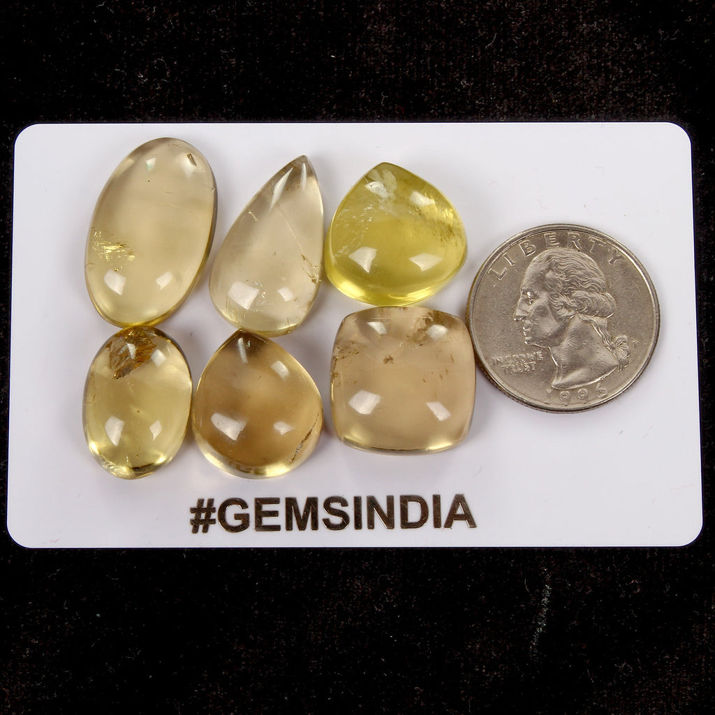 6 Pc Natural Lemon Citrine Quartz Mix Cabochon Loose 17-24mm Gemstones ~135.20Ct