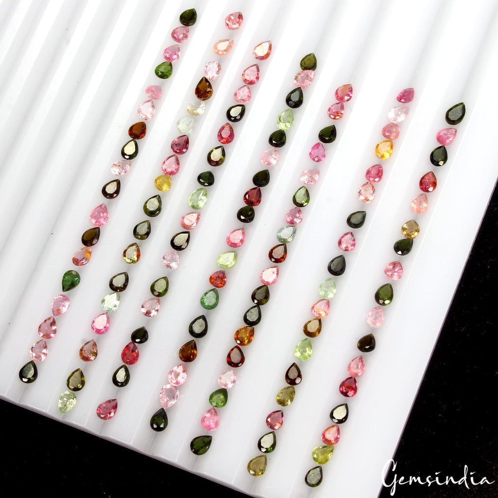 Pear Cut Natural Unheated Multi Color Tourmaline 124 Pcs 18.30 Ct 4x3mm Gems Lot