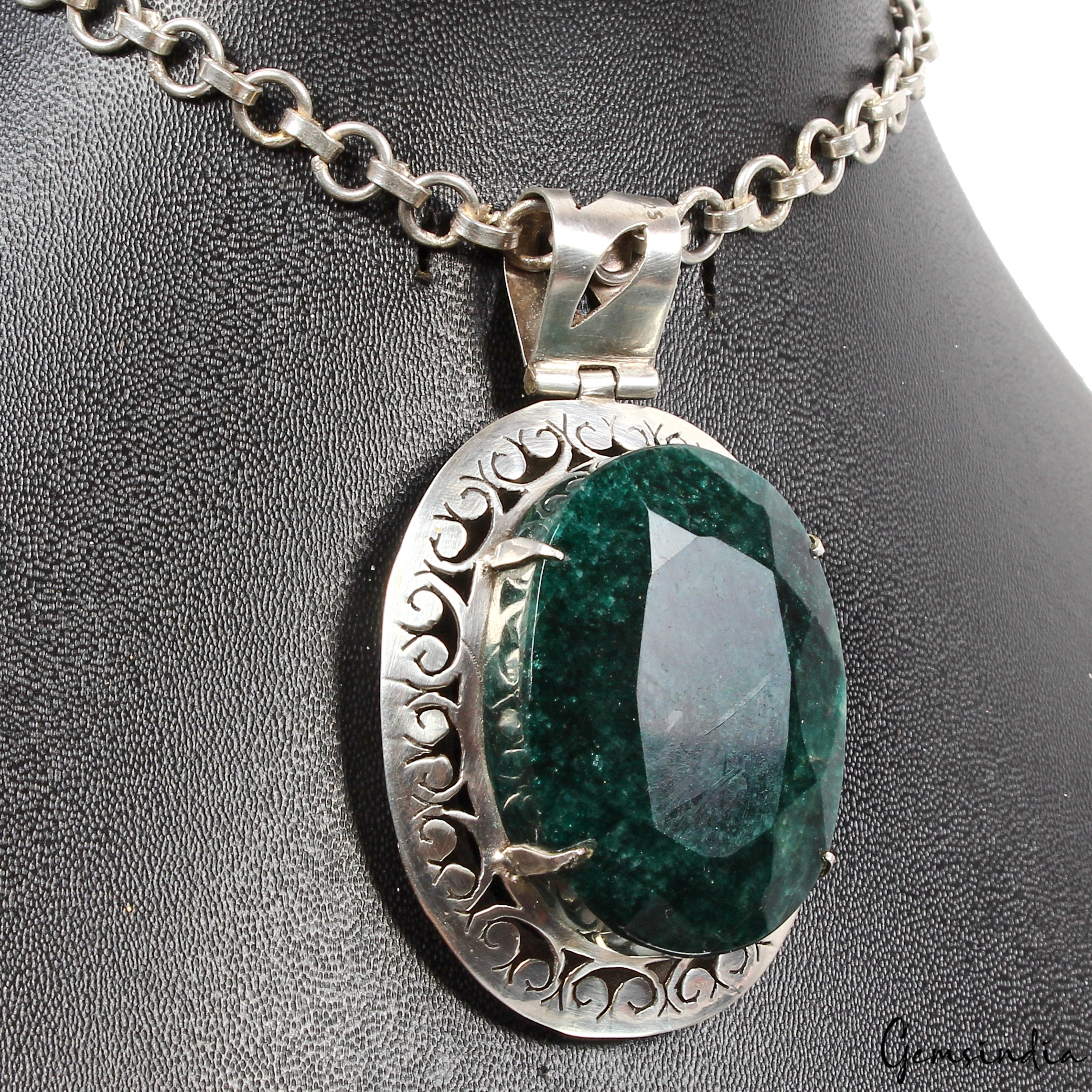 38.87 Gms Certified Natural Emerald Huge 925 Sterling Silver Exquisite Pendant