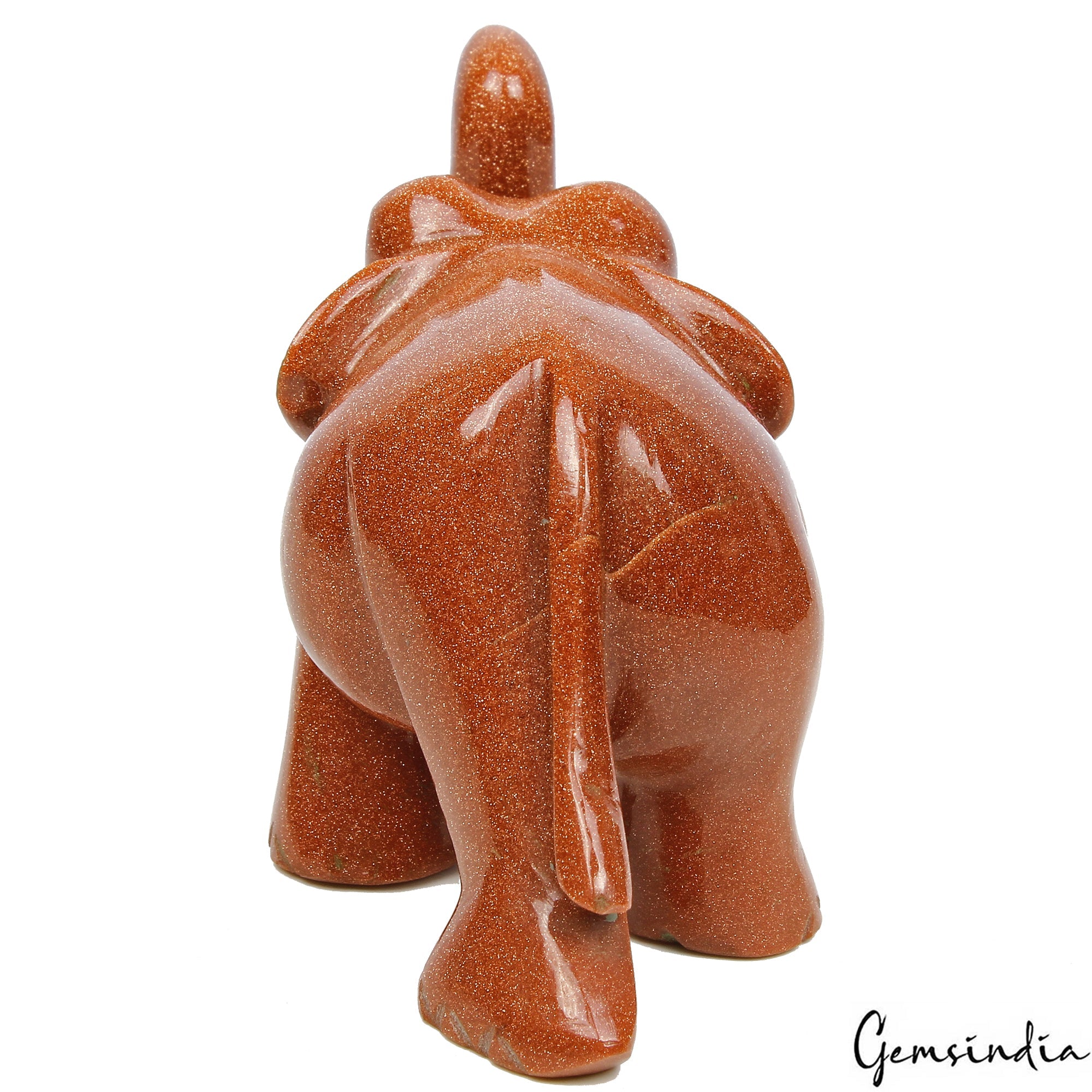 780 Ct Natural Brown Sunstone Trunk up Elephant Hand Crafted/Home Decor Figurine