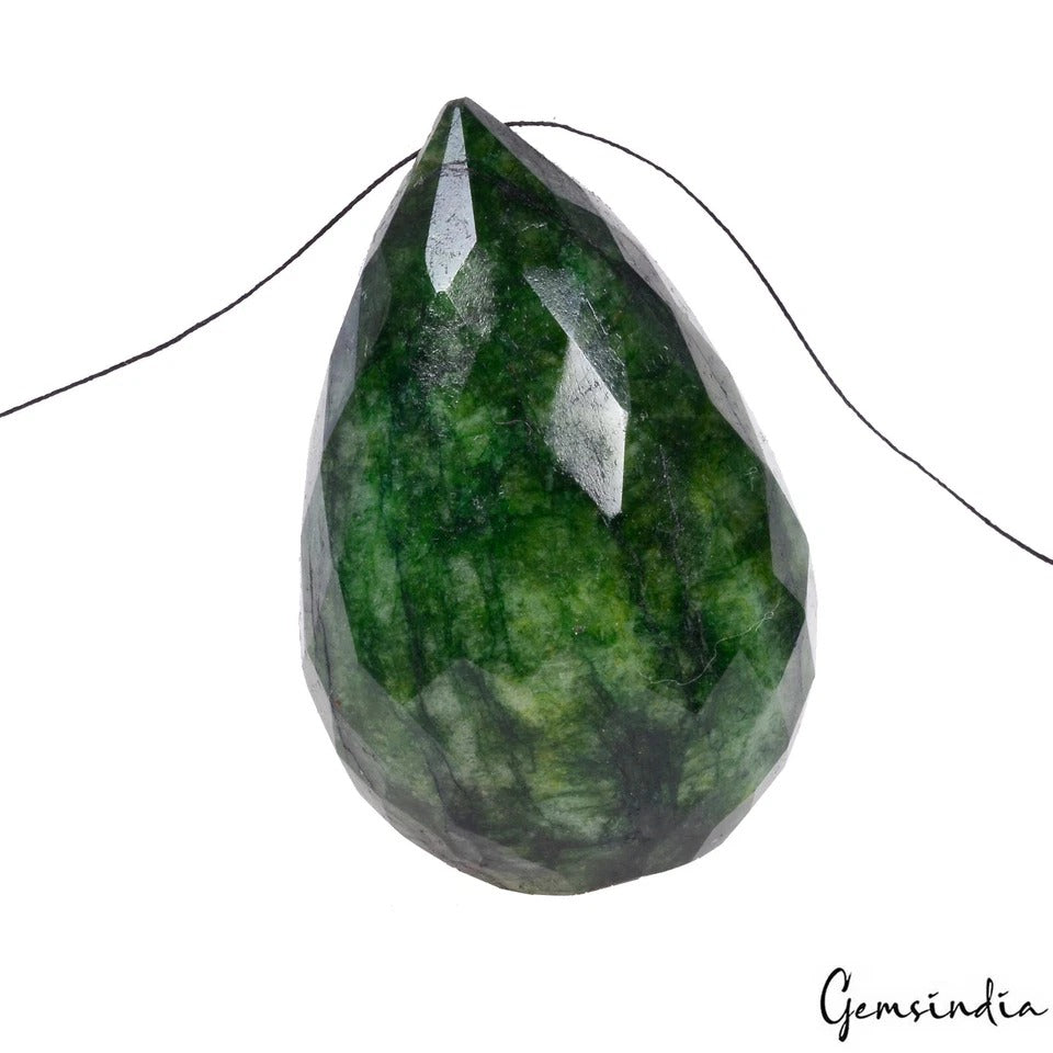Certified 197Ct Natural Green Emerald Pear Drop Checker Cut Drill Bead Briolette