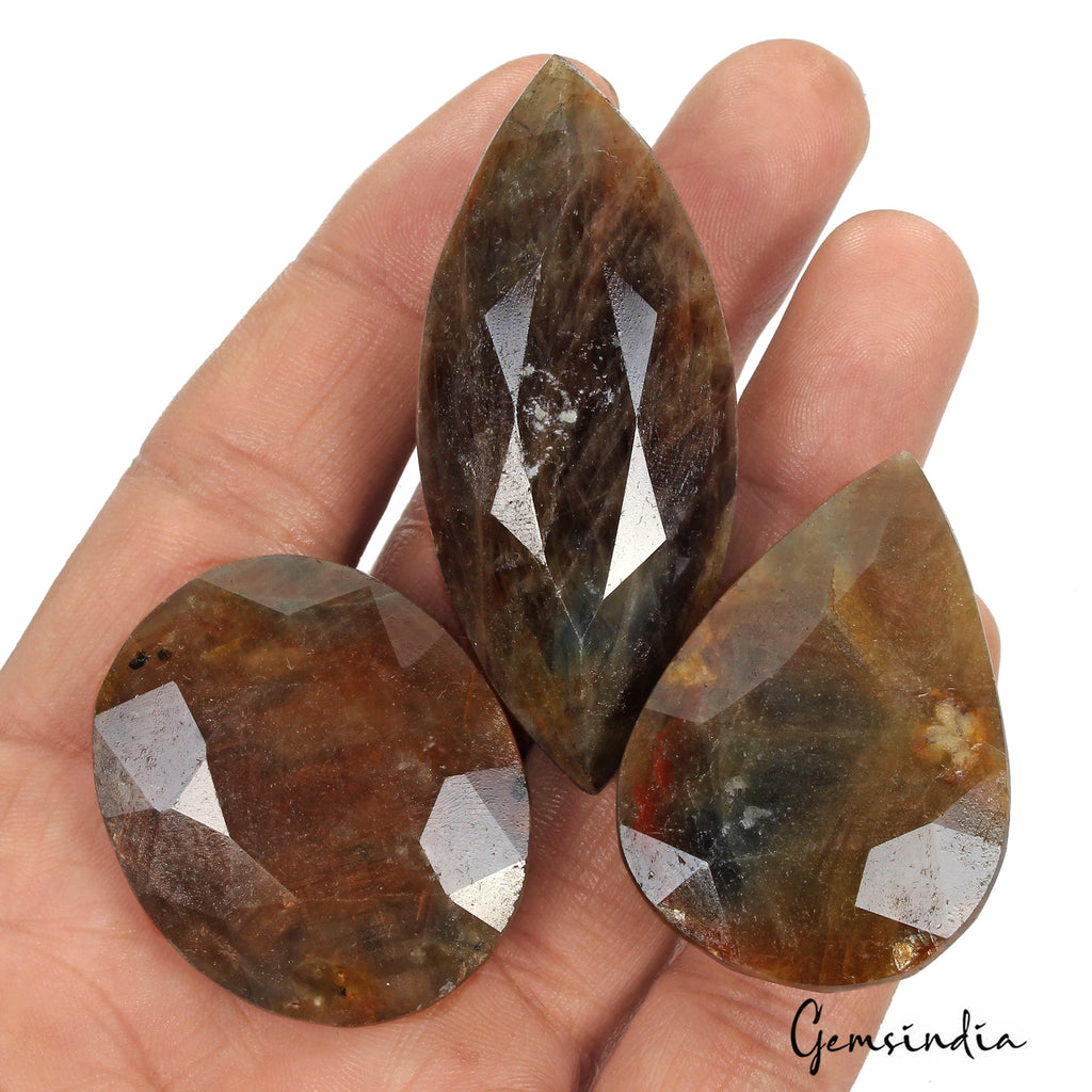 740 Ct Natural Brown Blue Sapphire Loose Untreated Mix Cut Gemstones Lot ~ 3 Pcs