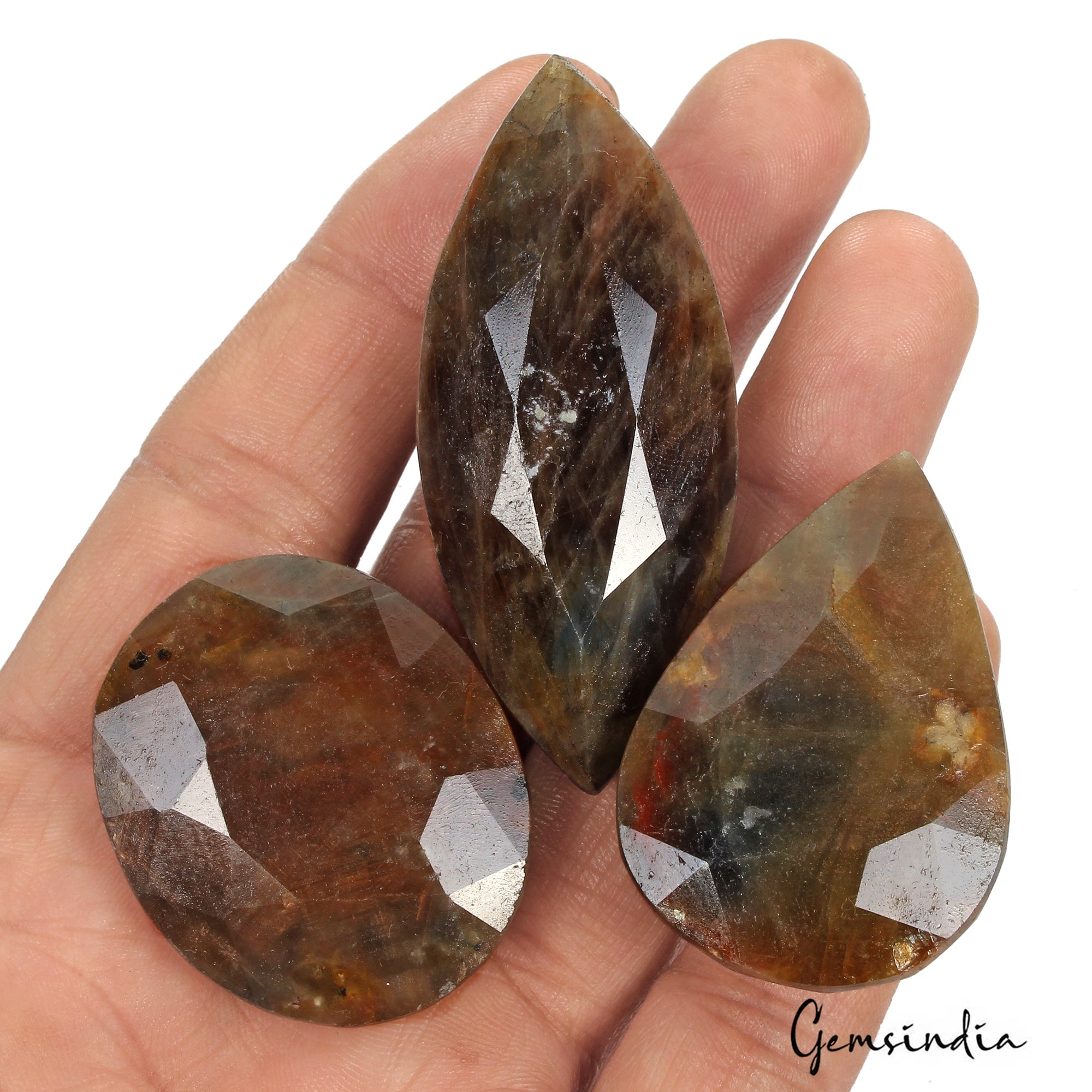 740 Ct Natural Brown Blue Sapphire Loose Untreated Mix Cut Gemstones Lot ~ 3 Pcs
