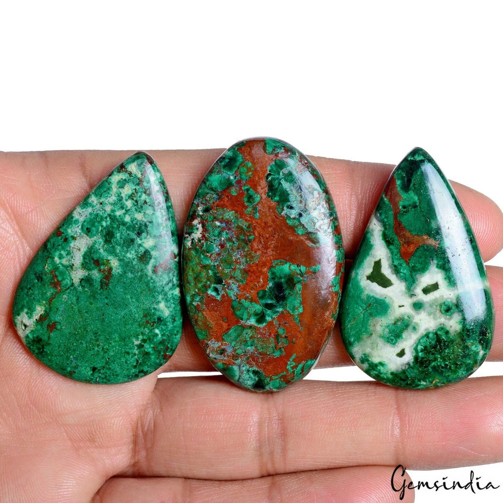 194.50 Cts/3 Pcs Natural Untreated Bi-Color Chrysocolla Azurite Mix Cab Gems Lot