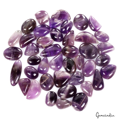 Amethyst Lot, Cabochon, Oval, Pear, Marquise, Fancy Cabochon, Untreated — 42 Pieces, 14mm, 470 Ct, Madagascar