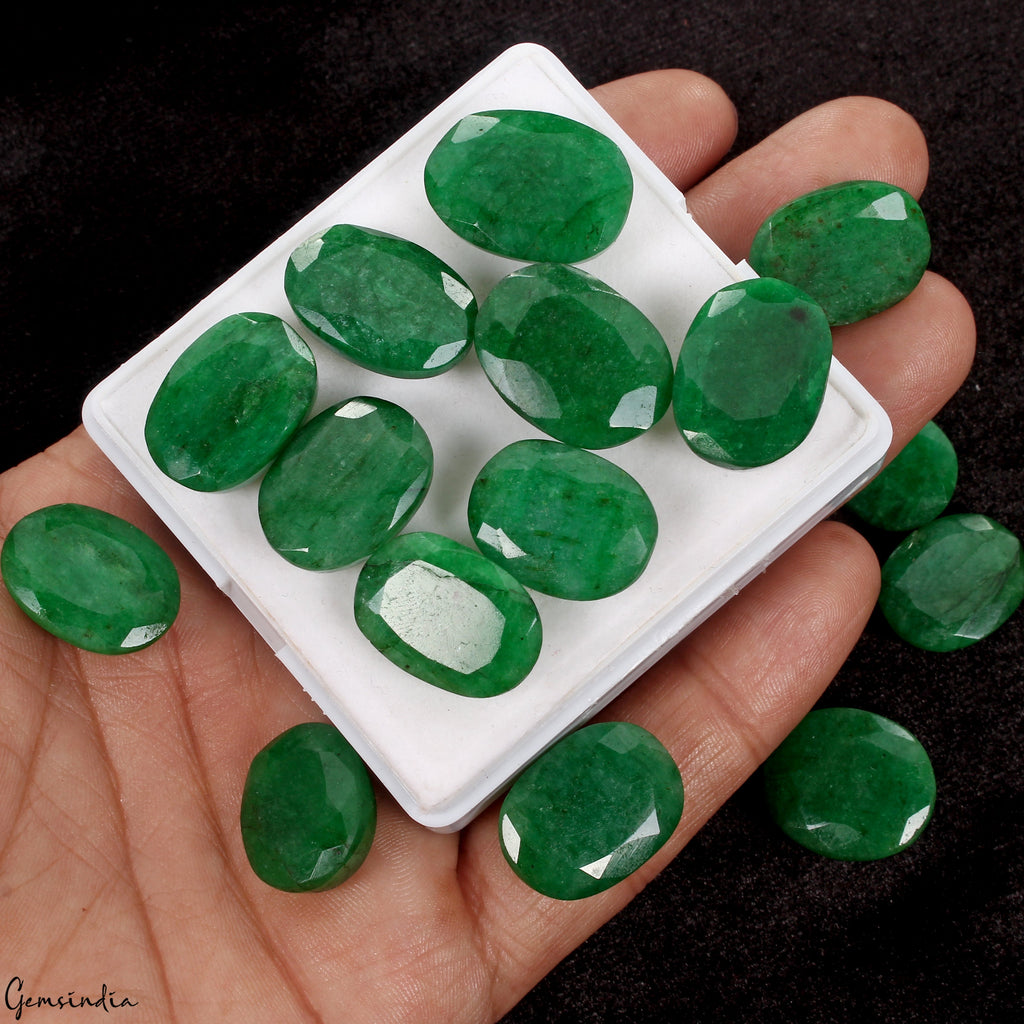Certified Natural Green Emerald 280 Ct AAA+ Oval Cut Loose Gemstones Lot ~15 Pcs