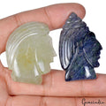 175 Ct/2Pc Natural Fluorite/Aventurine Warrior Head Pocket Size Carved Sculpture