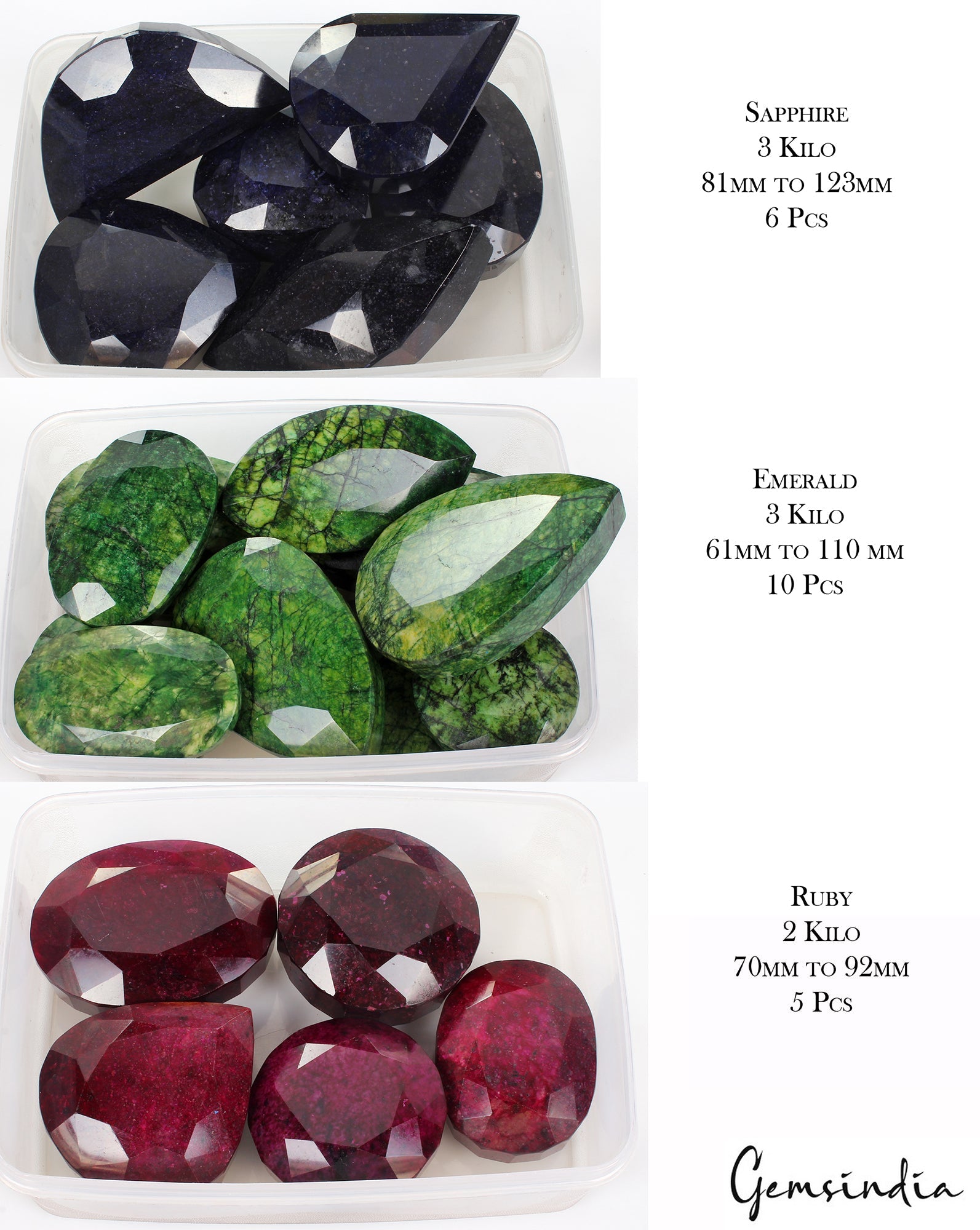 8 Kg Natural Ruby Emerald Sapphire Mix Cut Museum Size Loose Gemstones 61-123mm