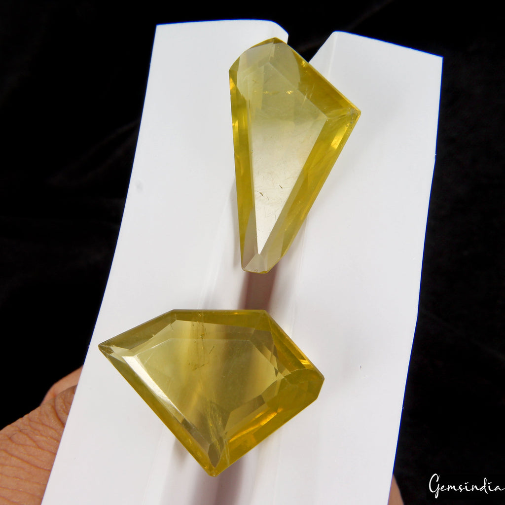 2 Pc Natural Lemon Quartz Citrine Fancy Cut Loose Pendant Size Gemstones~51.10Ct