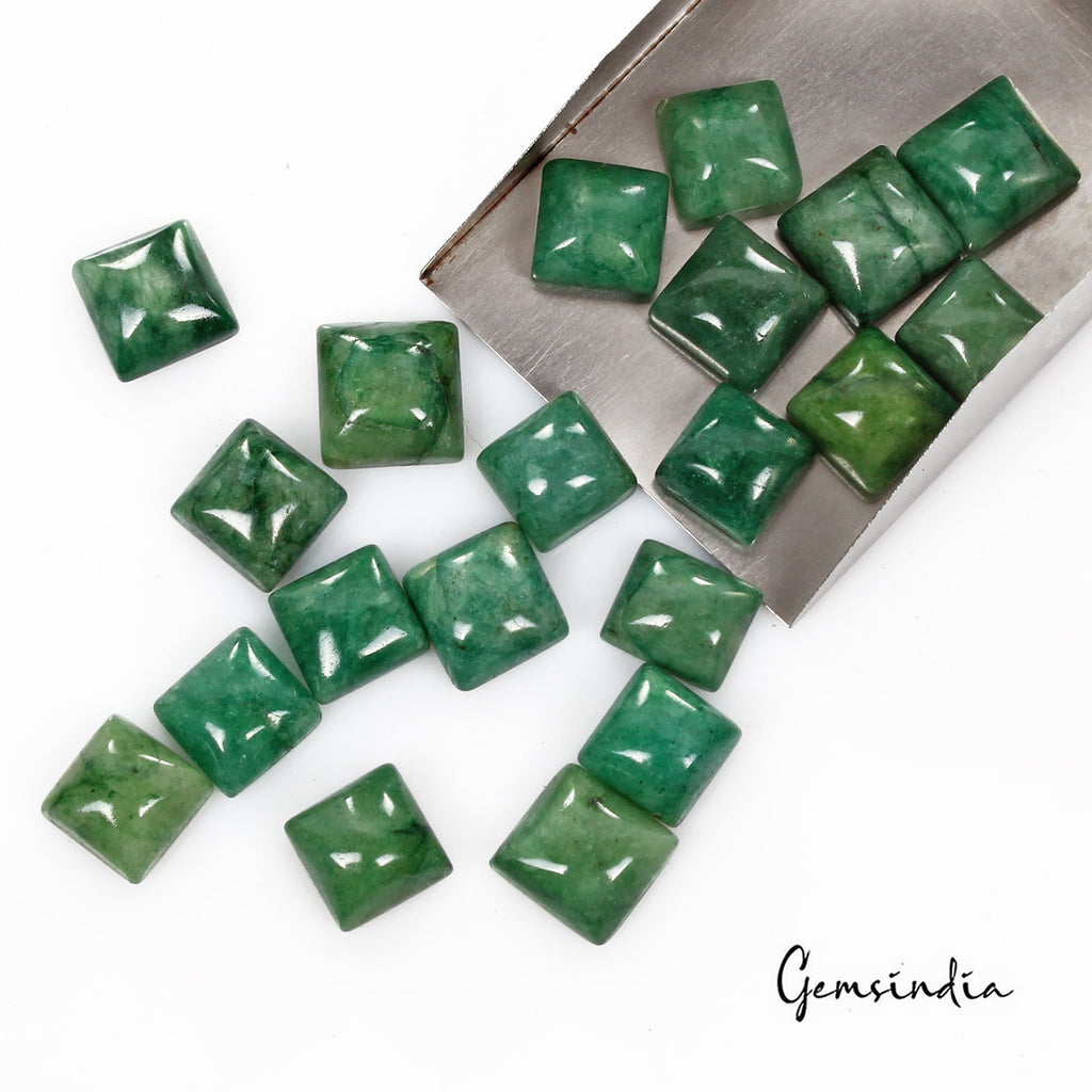 Certified 124.65 Ct/20 Pcs Natural Brazilian Green Emerald Square Cab Loose Gems