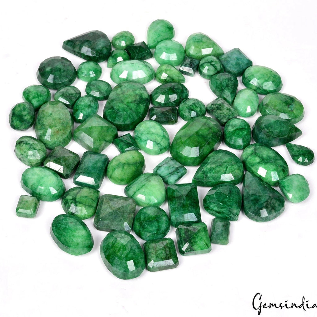2400 Ct/58 Pcs Natural Brazilian Green Emerald Mix Faceted Cut Wholesale Gem Lot