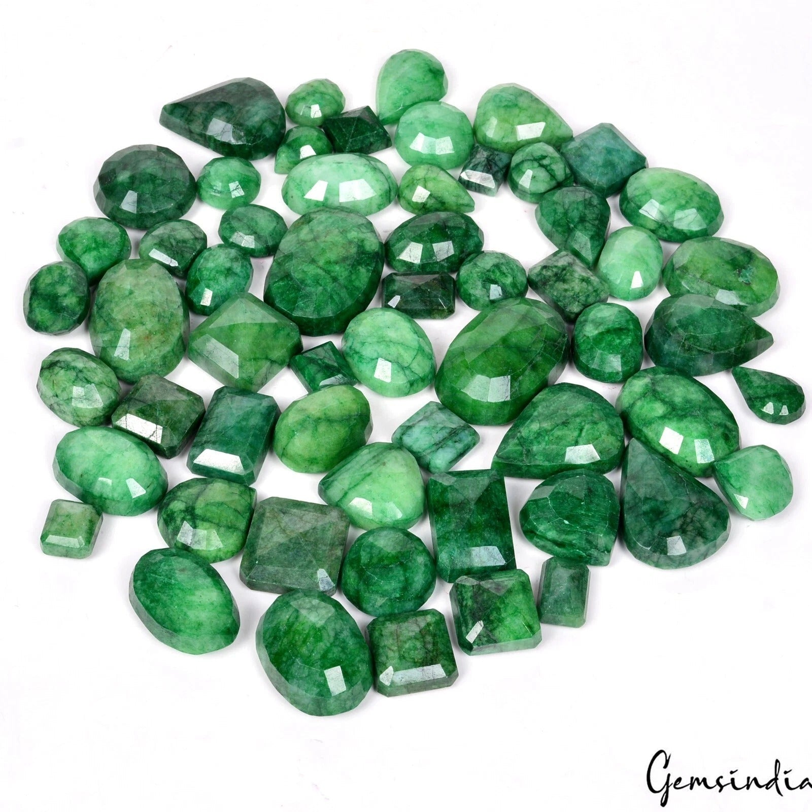 2400 Ct/58 Pcs Natural Brazilian Green Emerald Mix Faceted Cut Wholesale Gem Lot