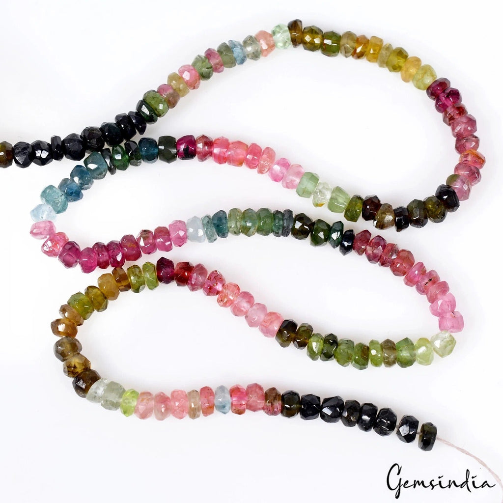 AAA+ 12.5"Natural Tourmaline Gemstone Multi Color Faceted 4mm Beads strand