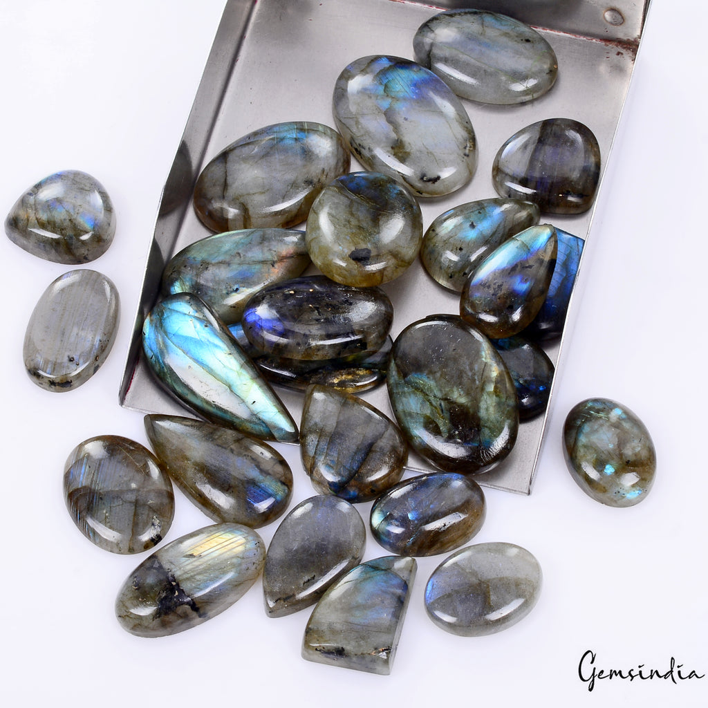 Labradorite Lot, Cabochon, Untreated, Blue — 25 Pieces, 19mm to 34mm, 500 Ct