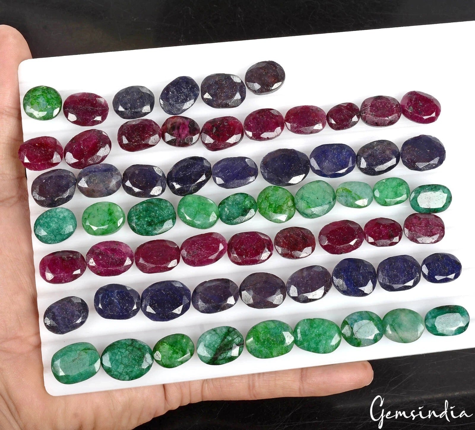 Certified 970 Cts/62 Pcs Natural Multi Color Emerald Ruby Sapphire Oval Gems Lot