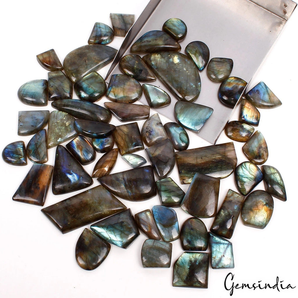 1400 Ct/55 Pc Natural Untreated Multi Color Shine Labradorite Mix Cut Loose Gems