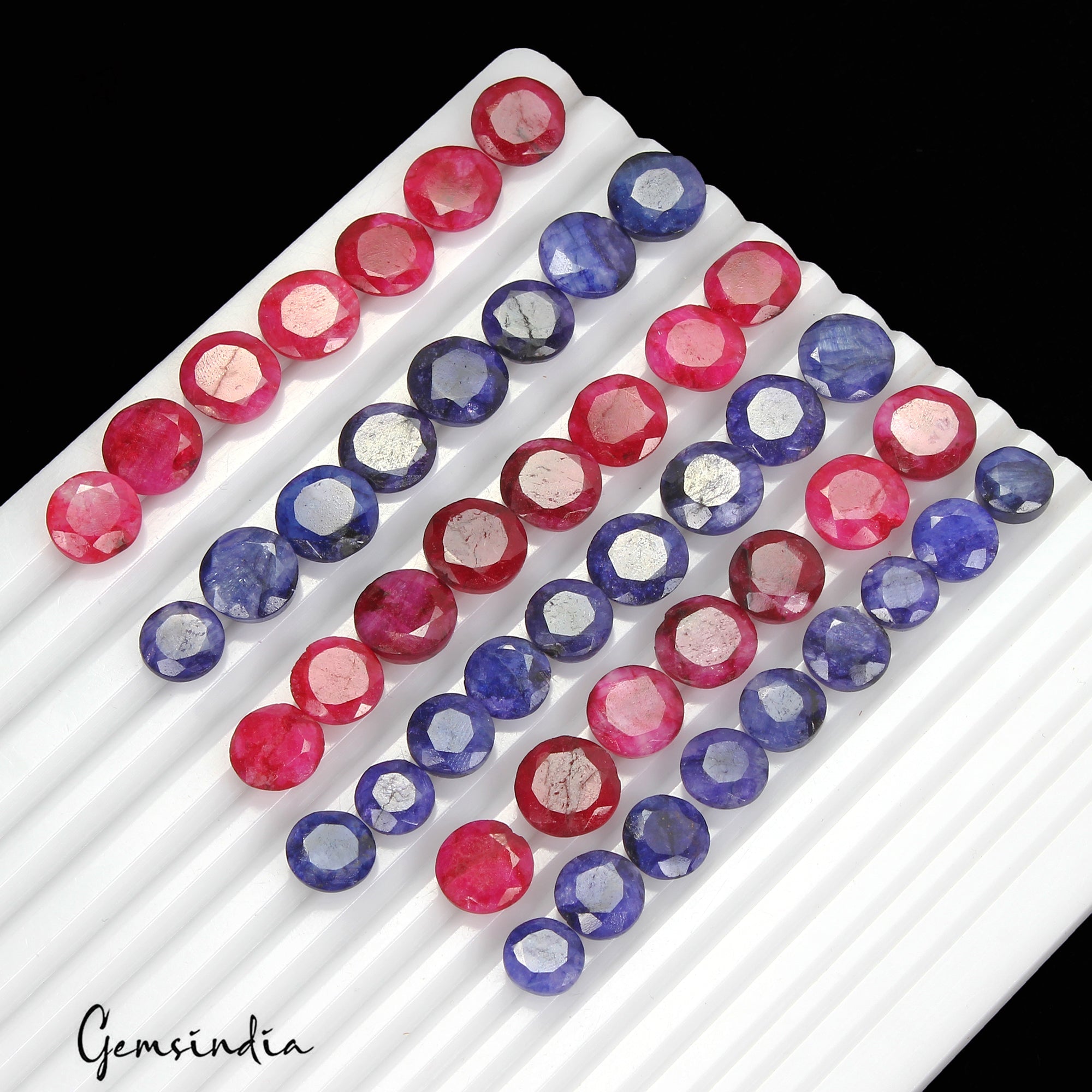 220 Ct/48 Pcs Natural Red Blue Beryl Round Faceted Cut Loose Gem Lot For Jewelry