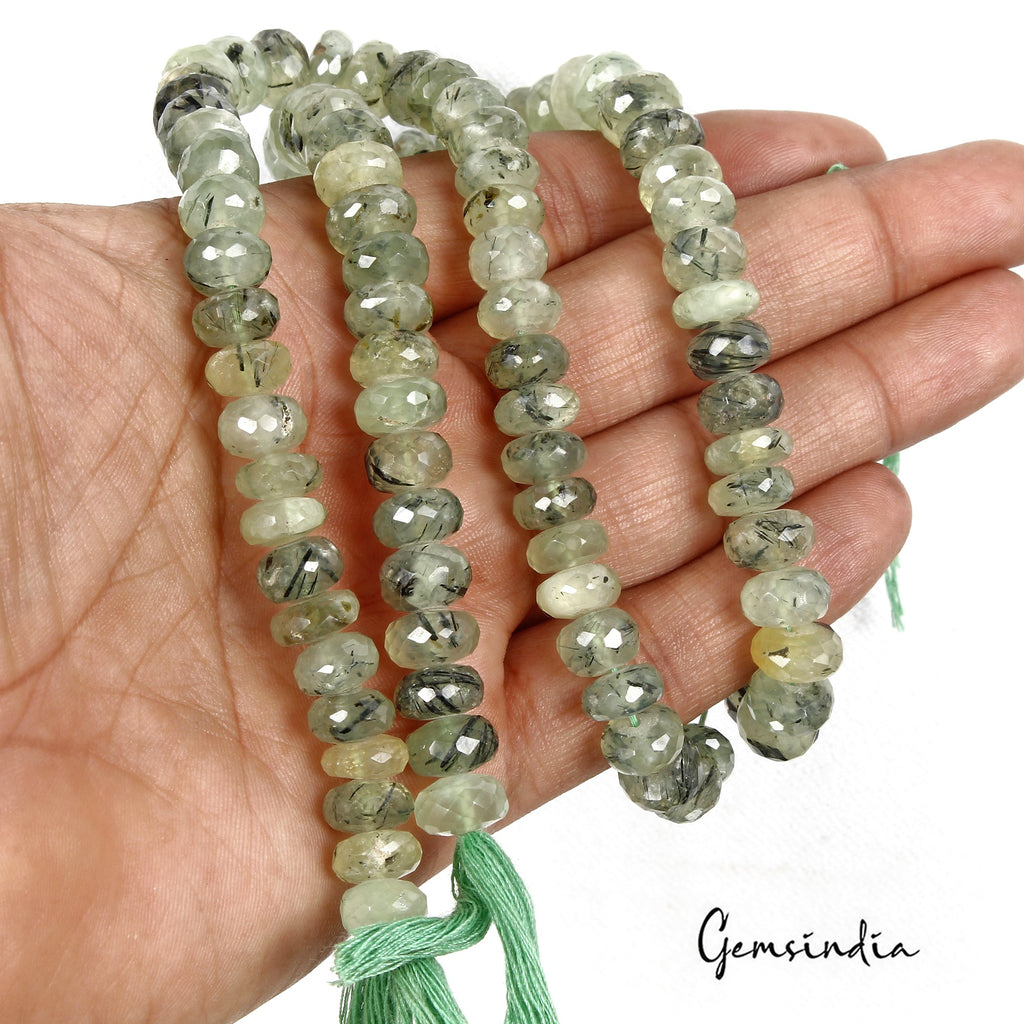 420 Ct/2Pcs Natural Untreated Green Prehnite Round Cut Drill Bead 10"Each Strand