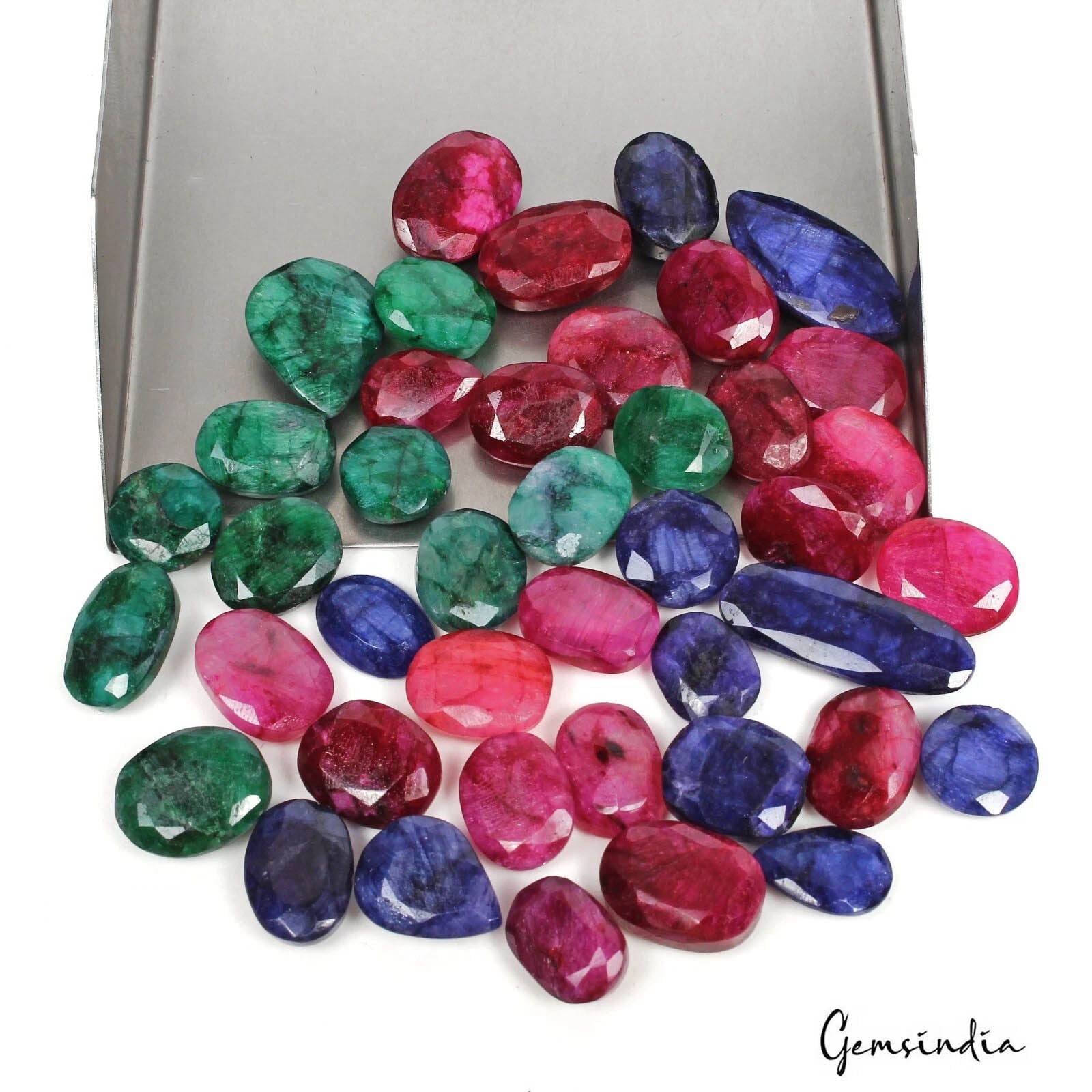 Red Beryl Lot, Loose Gemstone, Color Enhanced, Green — 43 Pieces, 12mm to 27mm, 390 Ct