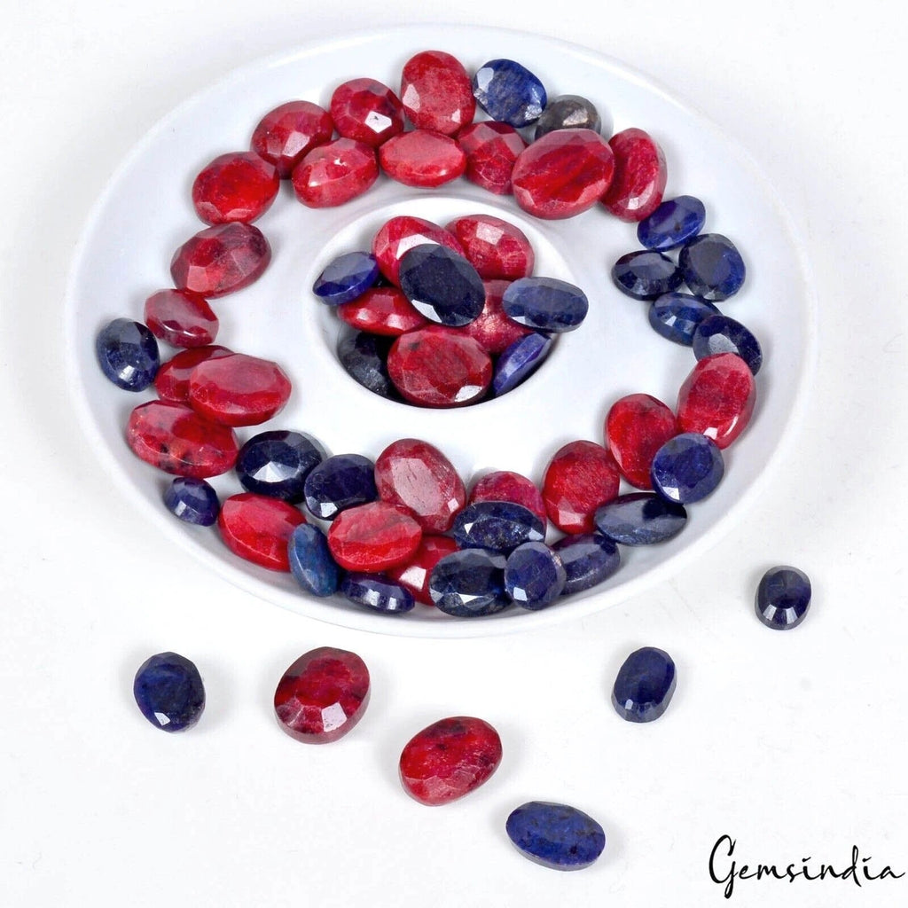 Certified 800 Ct/63 Pcs Natural Red Ruby Blue Sapphire Oval Cut Gems For Jewelry