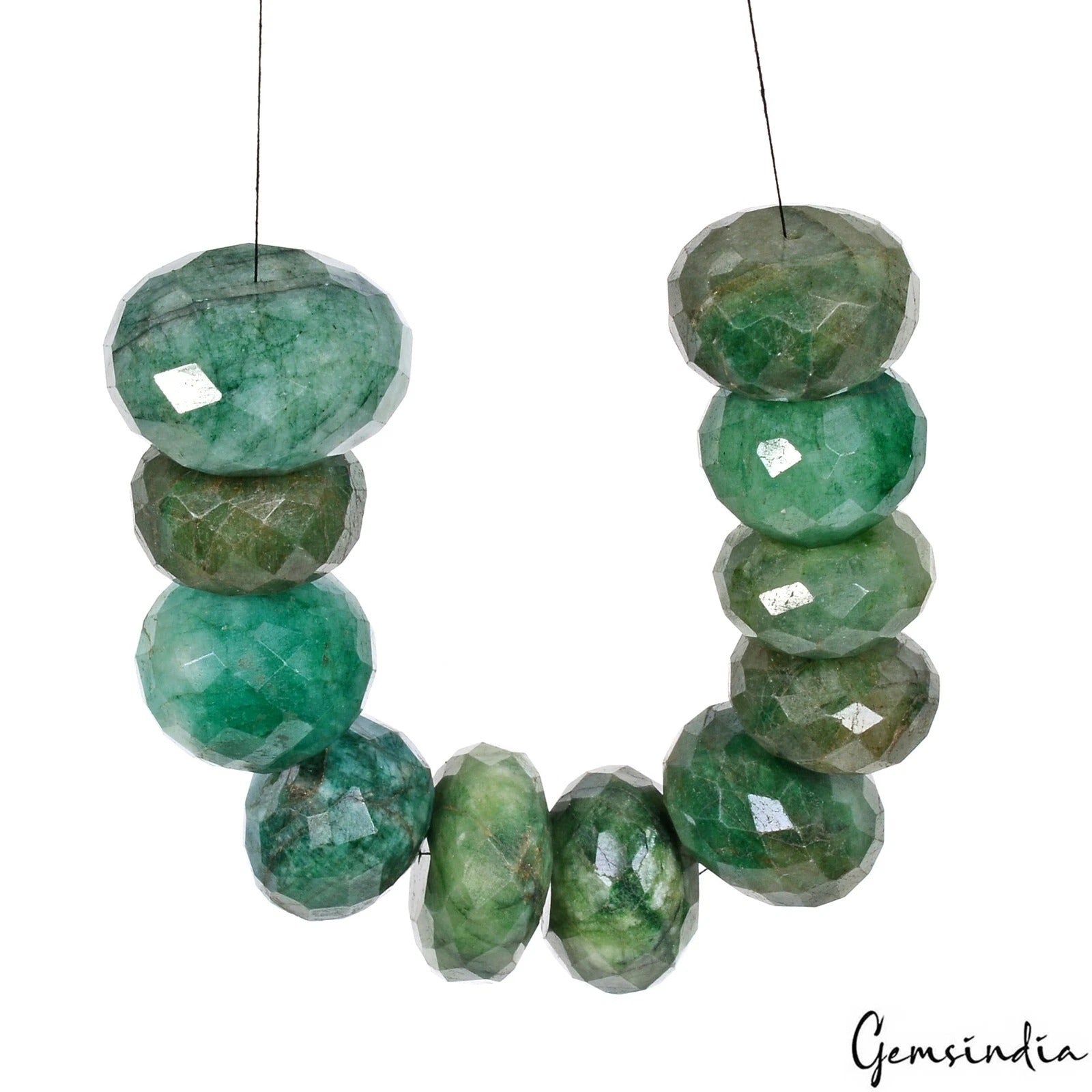 600 Ct/11Pc Natural Green Brazilian Emerald Round Cut Drill Beads Loose Gems Lot