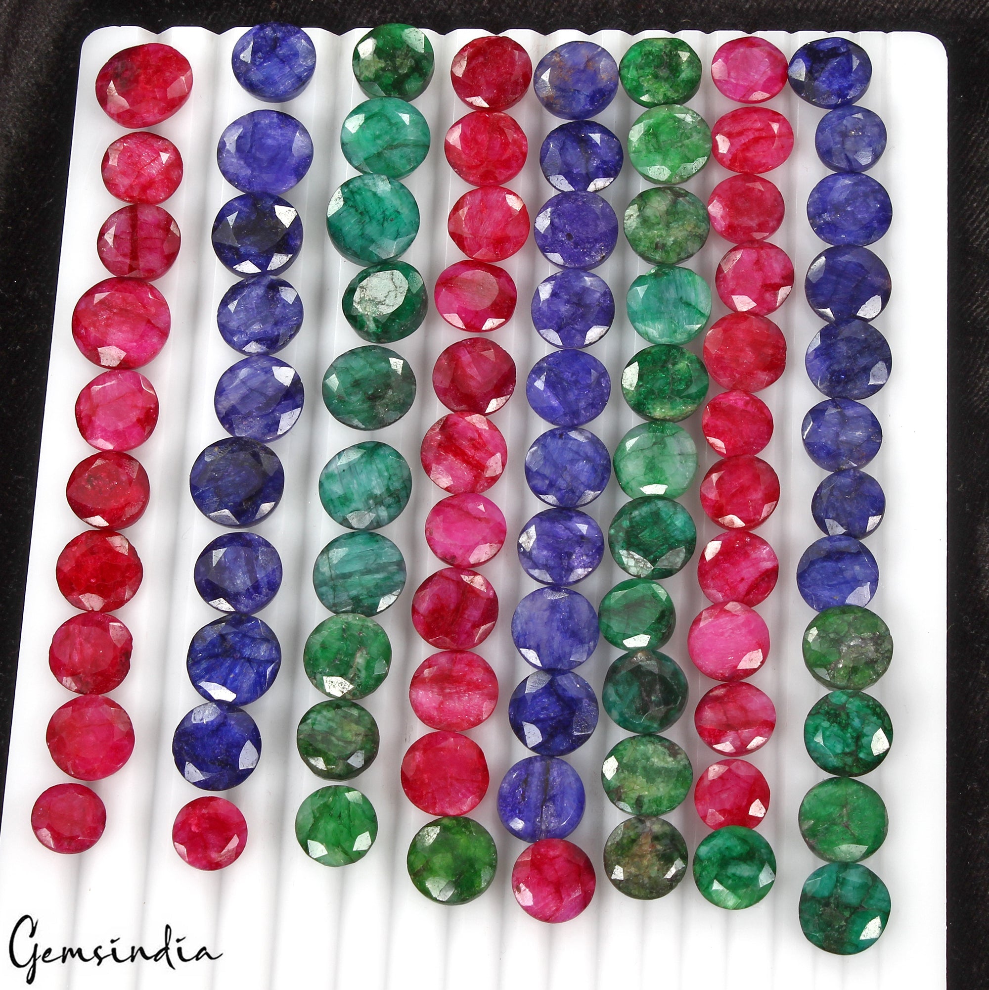 500 Cts/87 Pcs Natural Red & Blue Beryl Green Emerald Round Cut Loose Gems Lot
