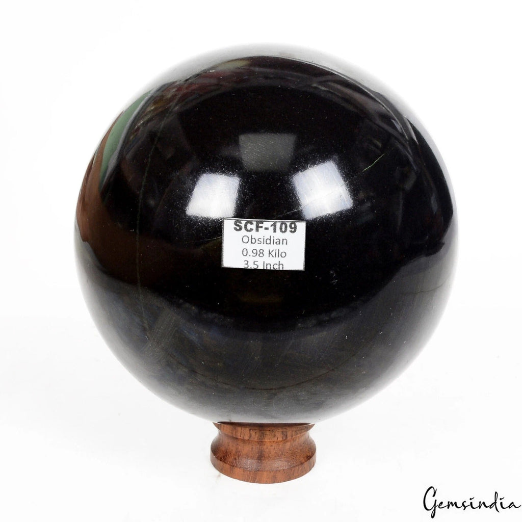 Nice Large 3.5 in Black Obsidian Stone Quartz Healing Reiki Chakra Sphere Ball