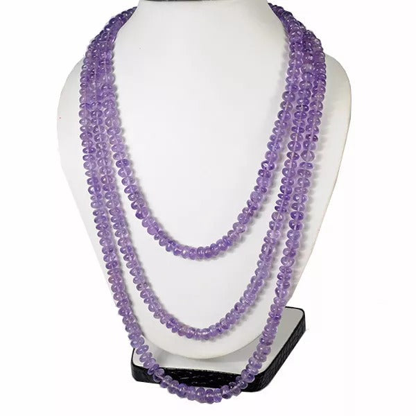 Purple Amethyst 900 Cts Natural Untreated Round Beads 3 Strand Necklace~19-25 in