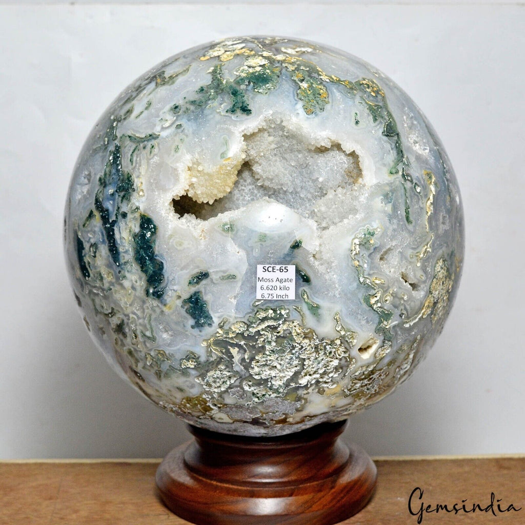 6.62 Kg Natural Dendrite Moss Agate Druzy Crystal Mineral Reiki Sphere 6.75 Inch