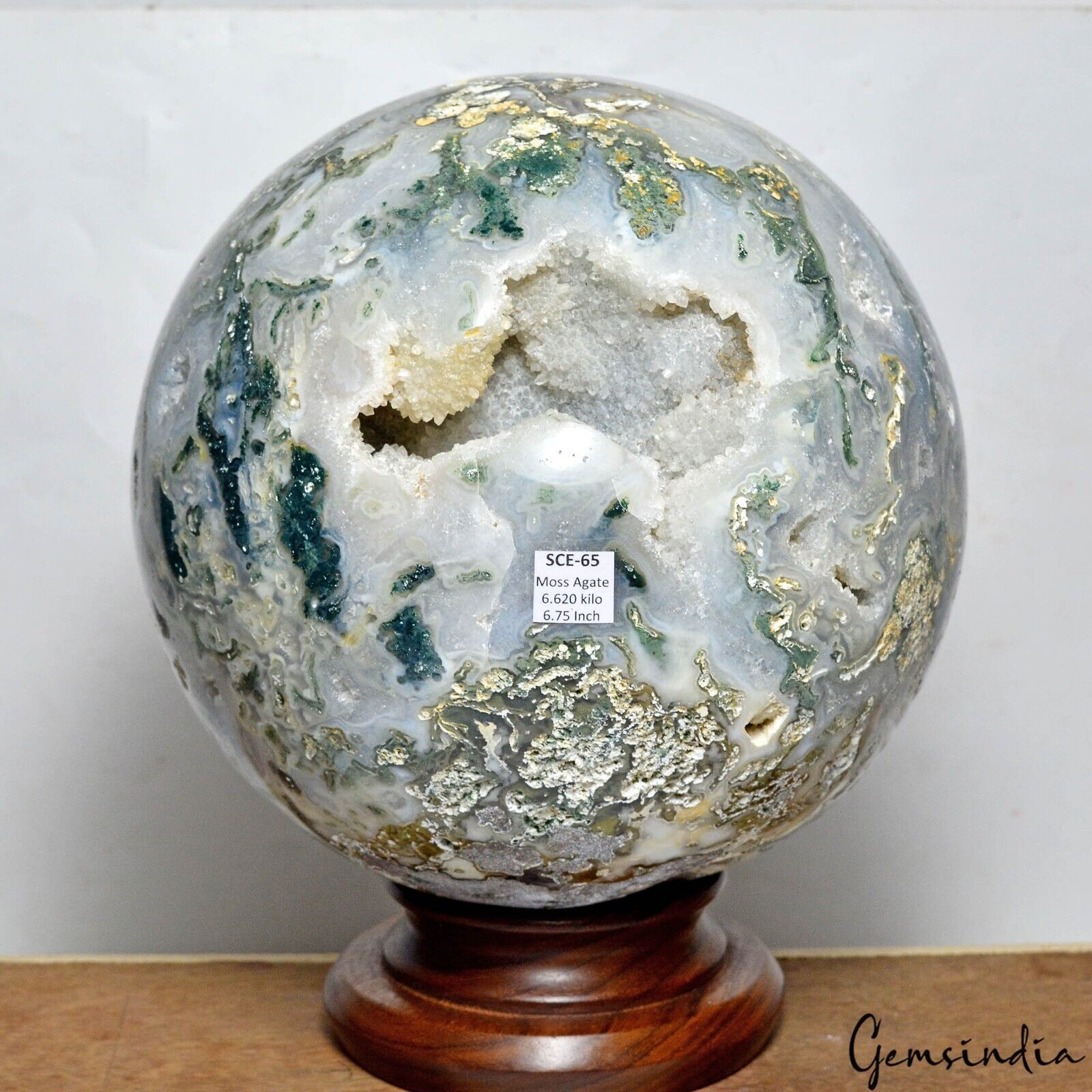 6.62 Kg Natural Dendrite Moss Agate Druzy Crystal Mineral Reiki Sphere 6.75 Inch