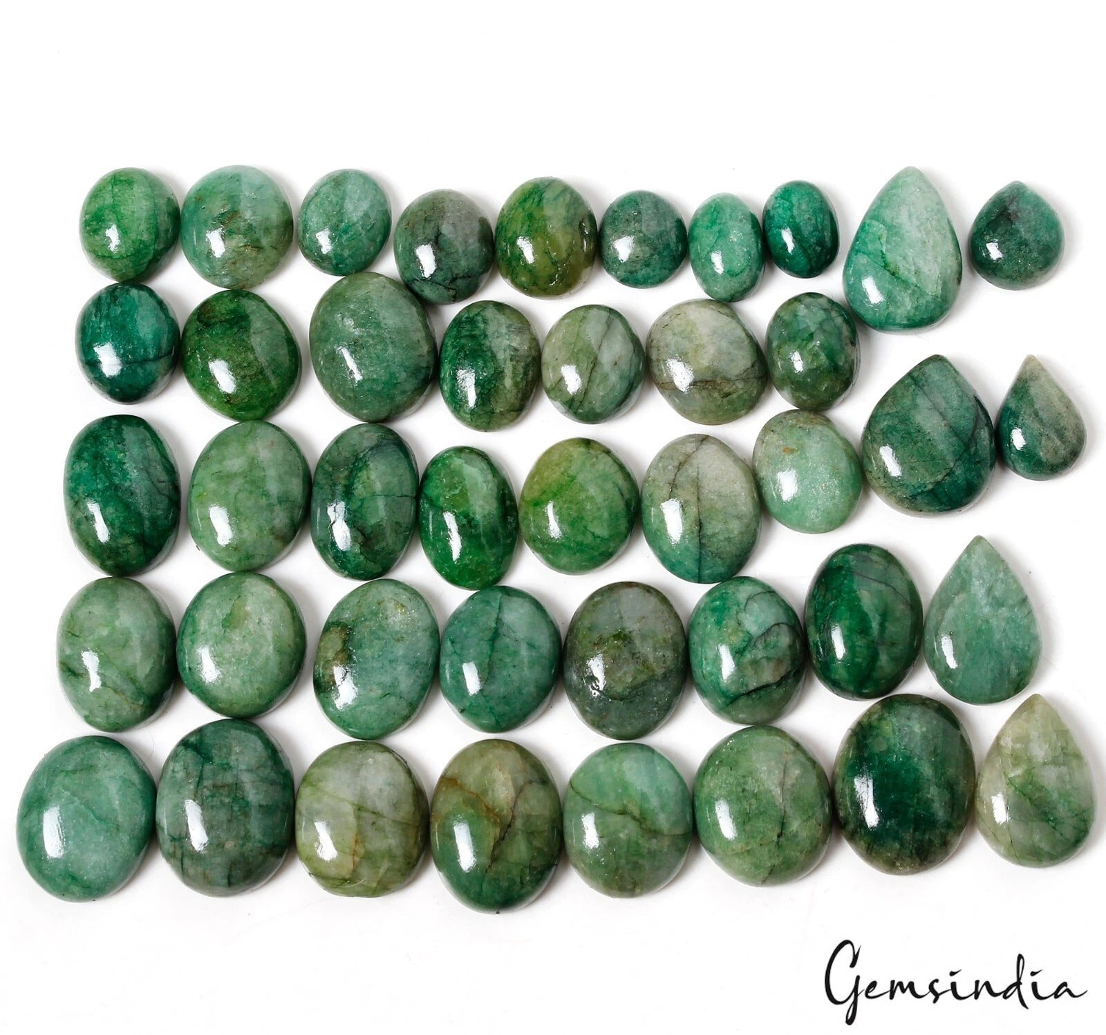550 Ct/42 Pcs Natural Green Emerald Mix Cabochon Loose 12mm-22mm Gemstones Lot