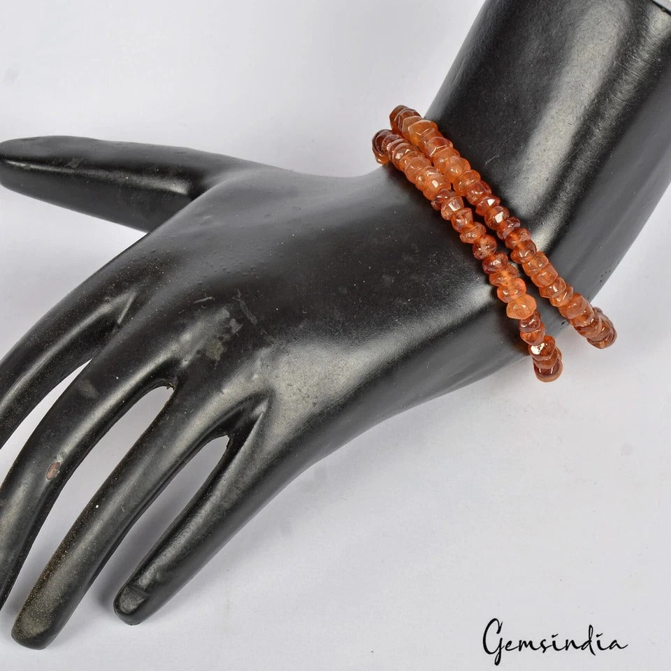 Natural Hessonite Gemstone Rondelle Faceted Bead Stretchable Bracelet Jewelry~7"