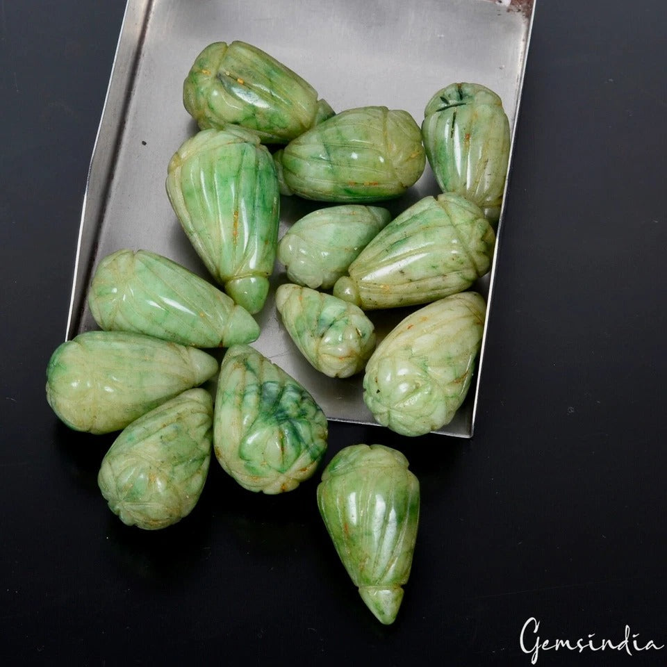 630 Ct Natural Emerald Gems Tear Drop Carving Undrilled Briolettes Gemstones Lot