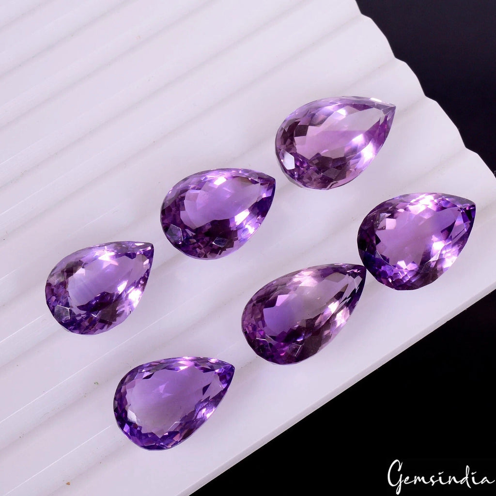 Certified 79.30 Ct/6 Pcs Natural Untreated Purple Amethyst Pear Faceted Cut Gems