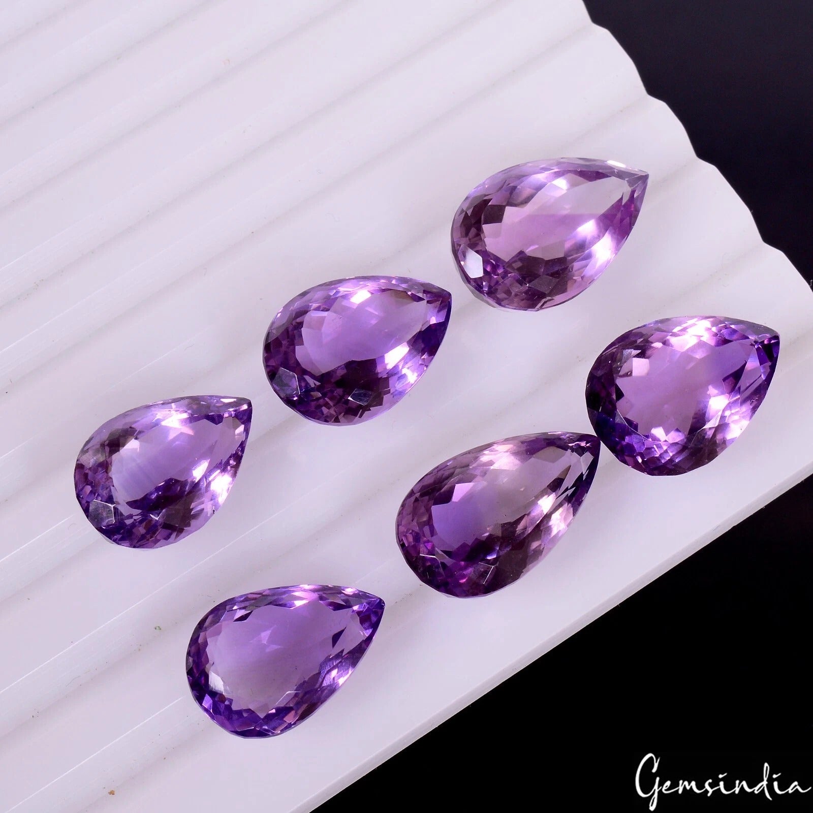 Certified 79.30 Ct/6 Pcs Natural Untreated Purple Amethyst Pear Faceted Cut Gems