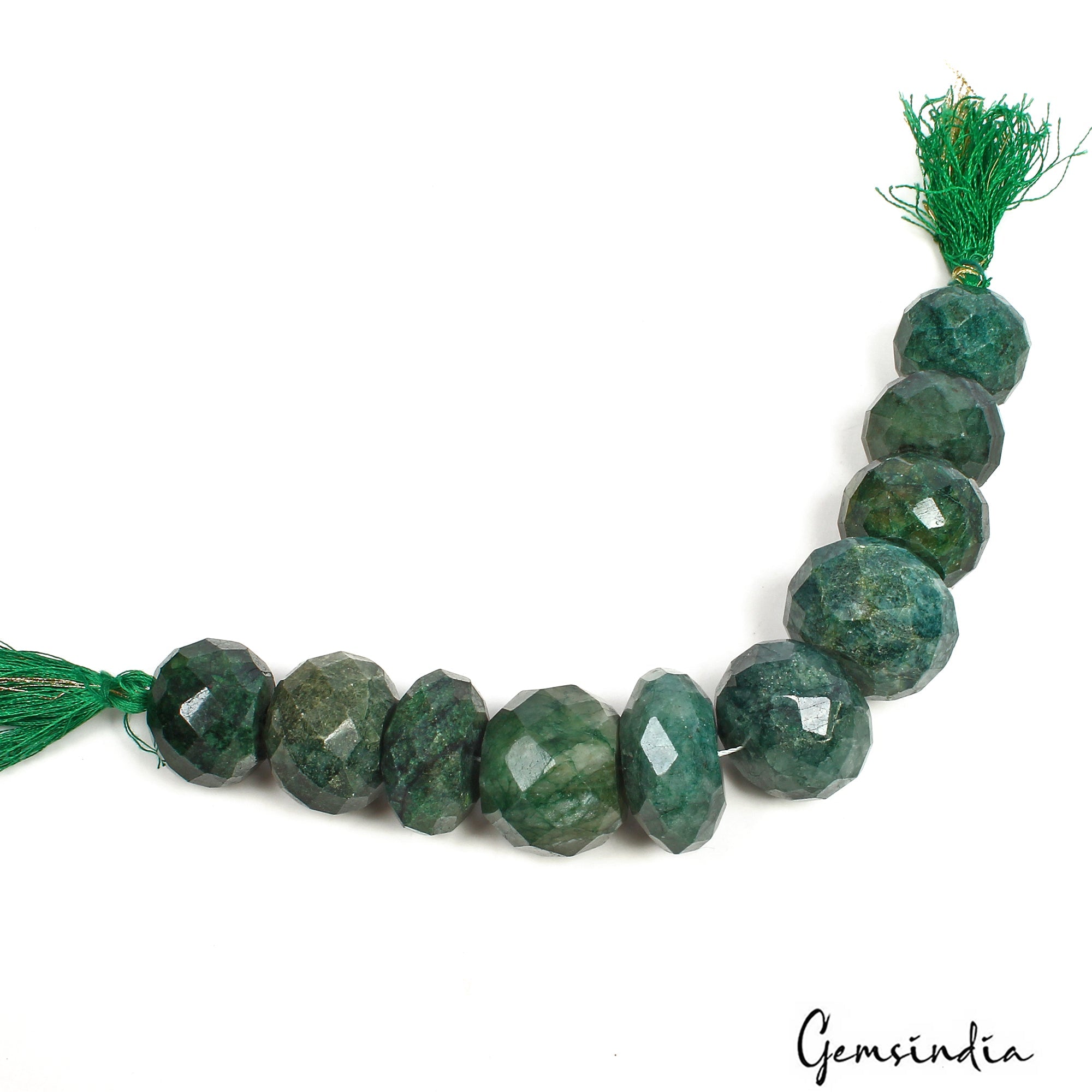780 Ct Natural Green Brazilian Emerald Beaded Round Faceted Loose Gems Strand 7"
