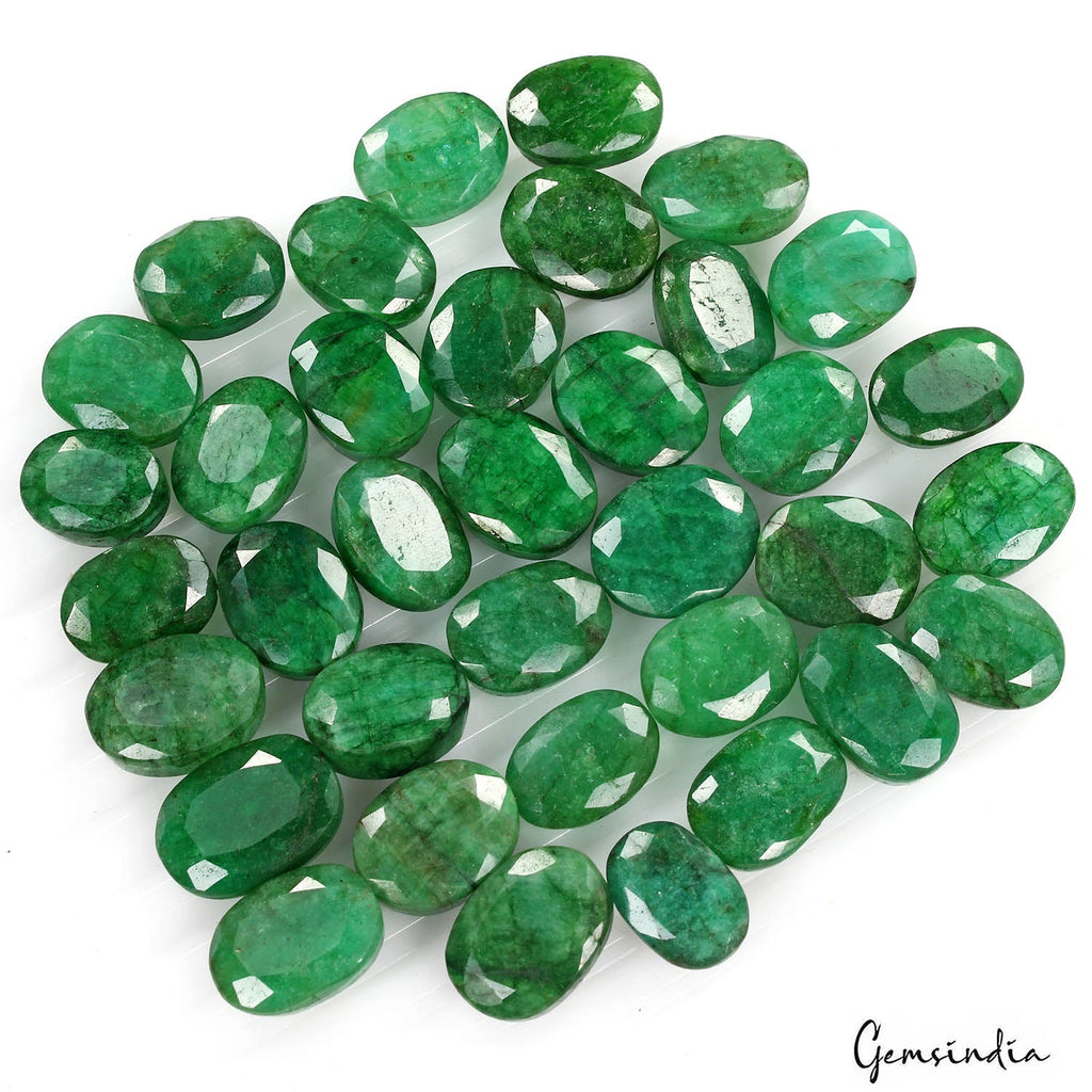 450 Ct Natural Green Brazilian Emerald Oval Cut Faceted Loose Gemstone Lot 36 Pc