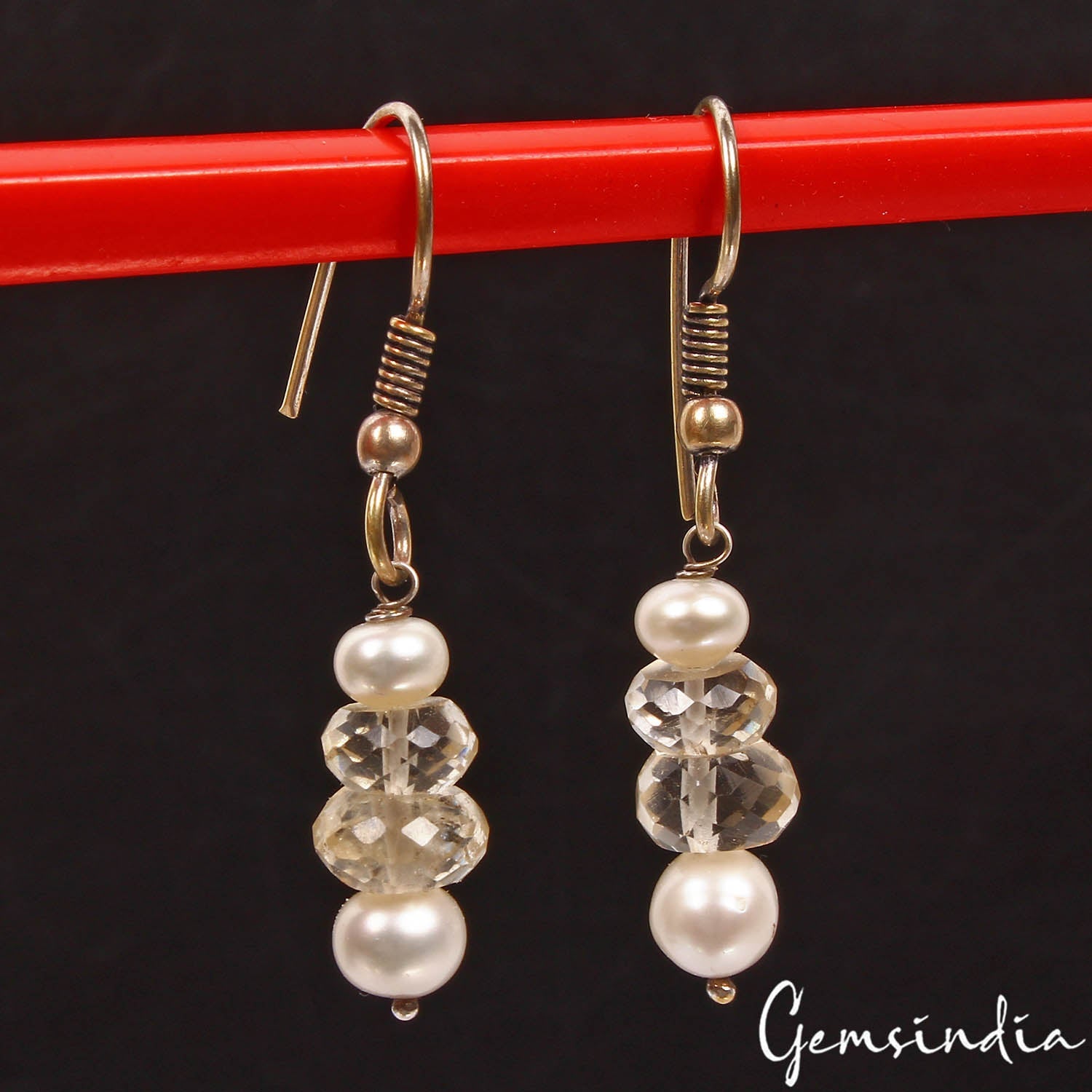20.40 Cts Natural Citrine & Pearl Gems Drop/Dangle Earring 1.7" Christmas Sale