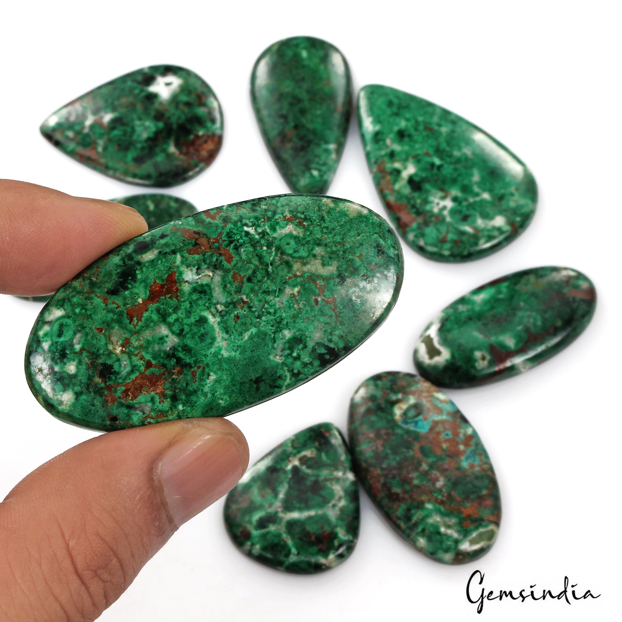 530 Ct/8 Pcs Natural Untreated Green Chrysocolla Mix Cab Loose Gems For Pendant