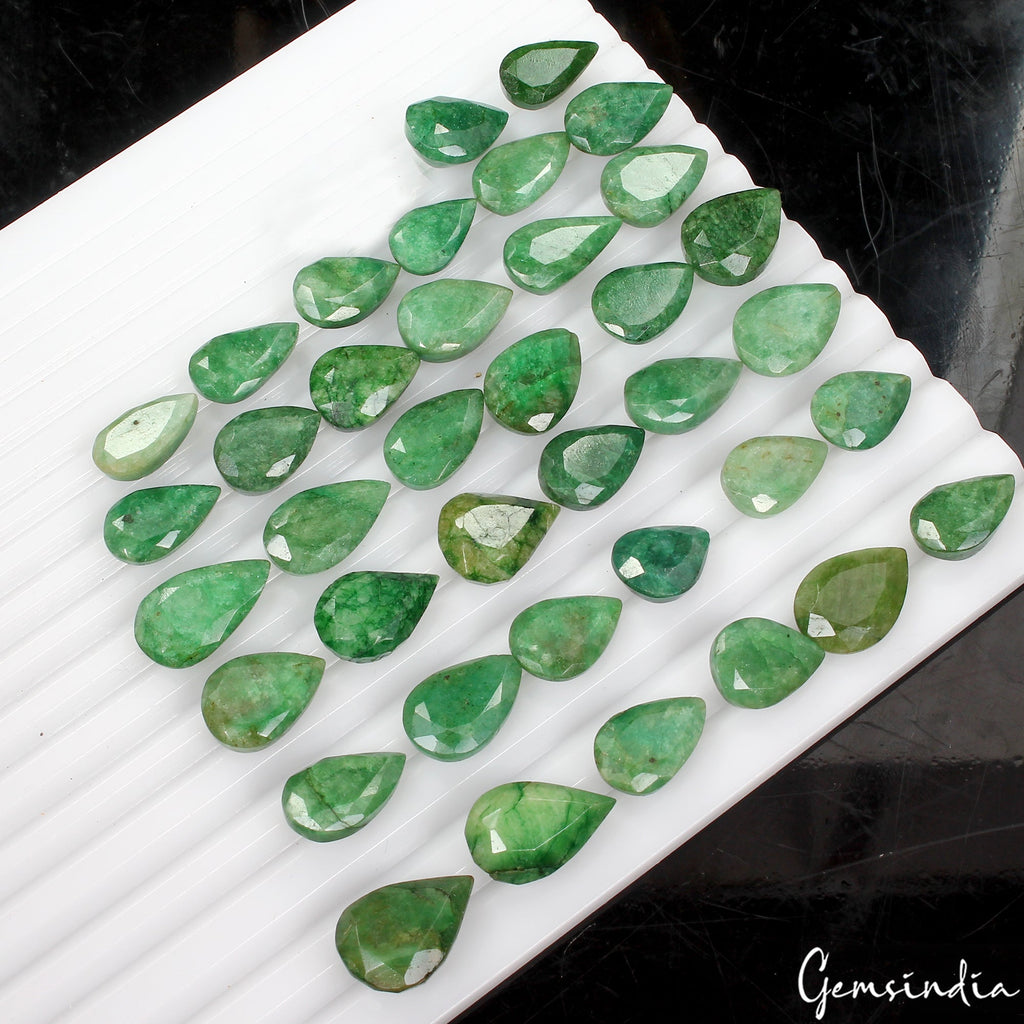 320Ct/39 Pcs Natural Brazilian Green Emerald Pear Cut Loose Gems Lot For Jewelry