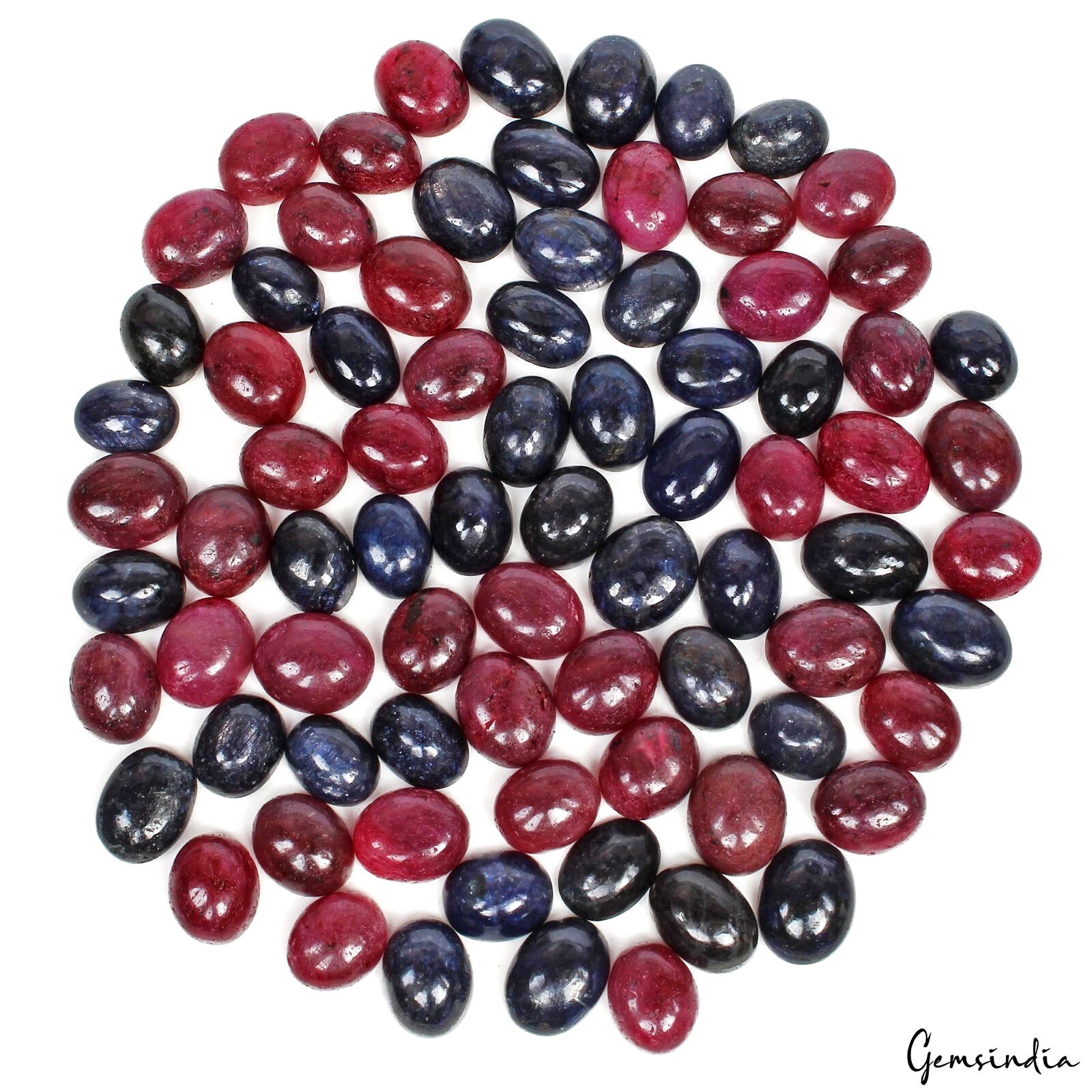 Natural Oval Cabochon Ruby & Sapphire Loose Gemstones Lot 400 Ct 9-12mm 80 Pcs