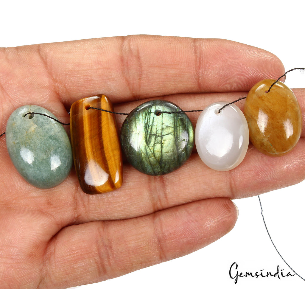 133.90 Cts/5 Pcs Natural Untreated Multi Color Mix Cab Drill Briolettes Gems Lot