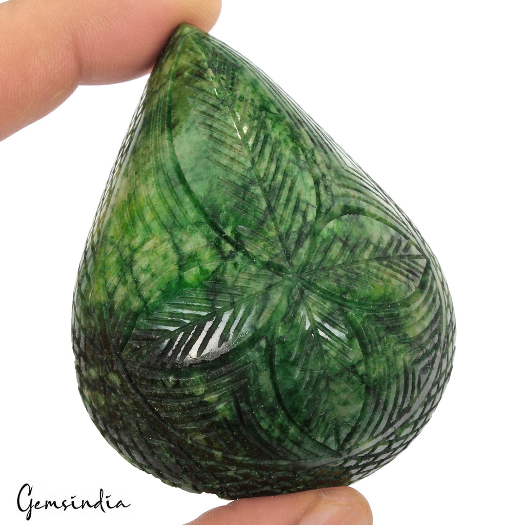 720 Ct Natural Green Brazilian Emerald Pear Carving Earth Mined Loose Gemstone