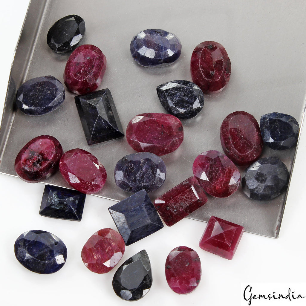 23 Pcs Natural Ruby & Sapphire 11mm-17mm Mix Cut Certified Gemstones Lot ~300 Ct
