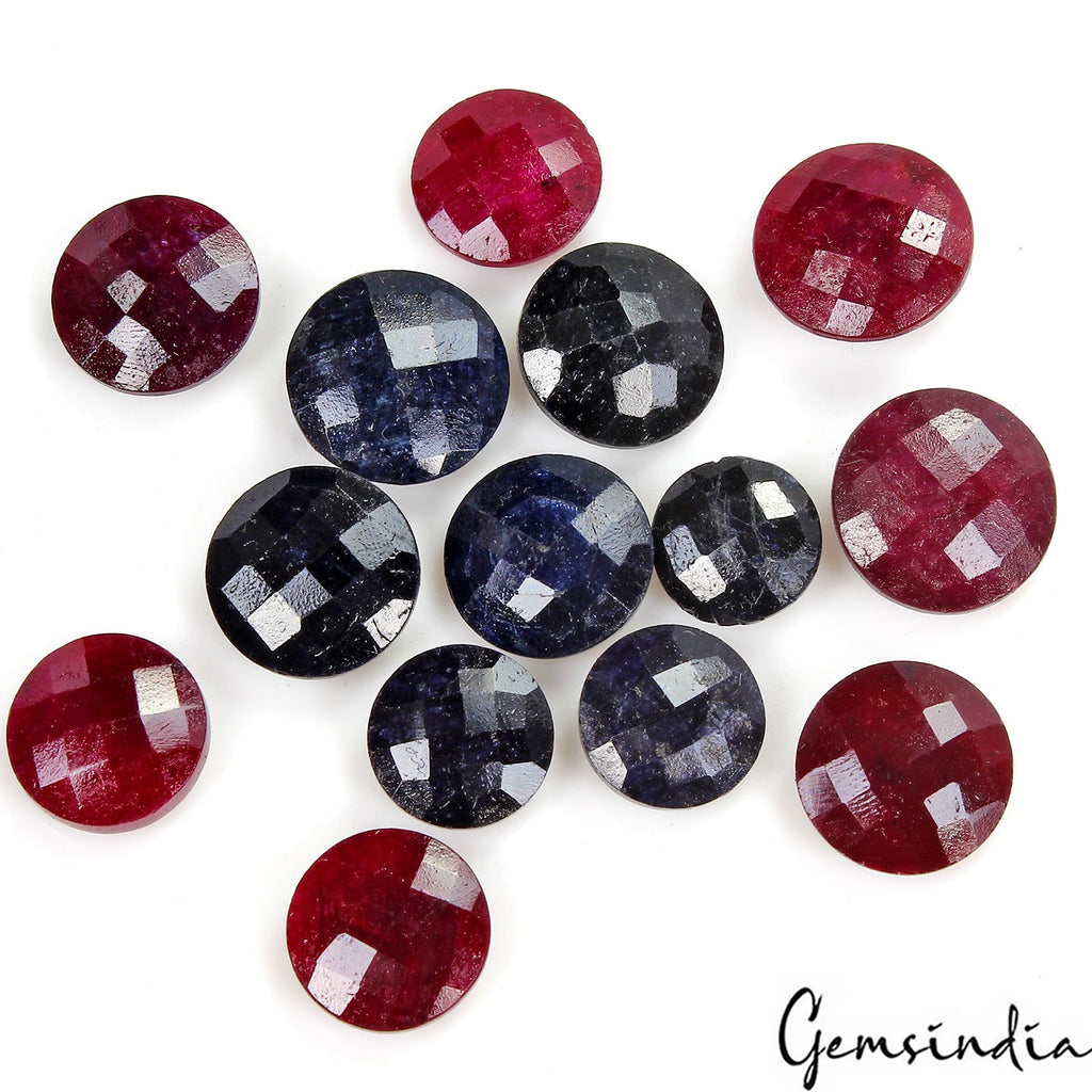 14 Pcs Natural Ruby Sapphire Round Checker Cut 12-16mm Loose Gemstones~ 179.30Ct