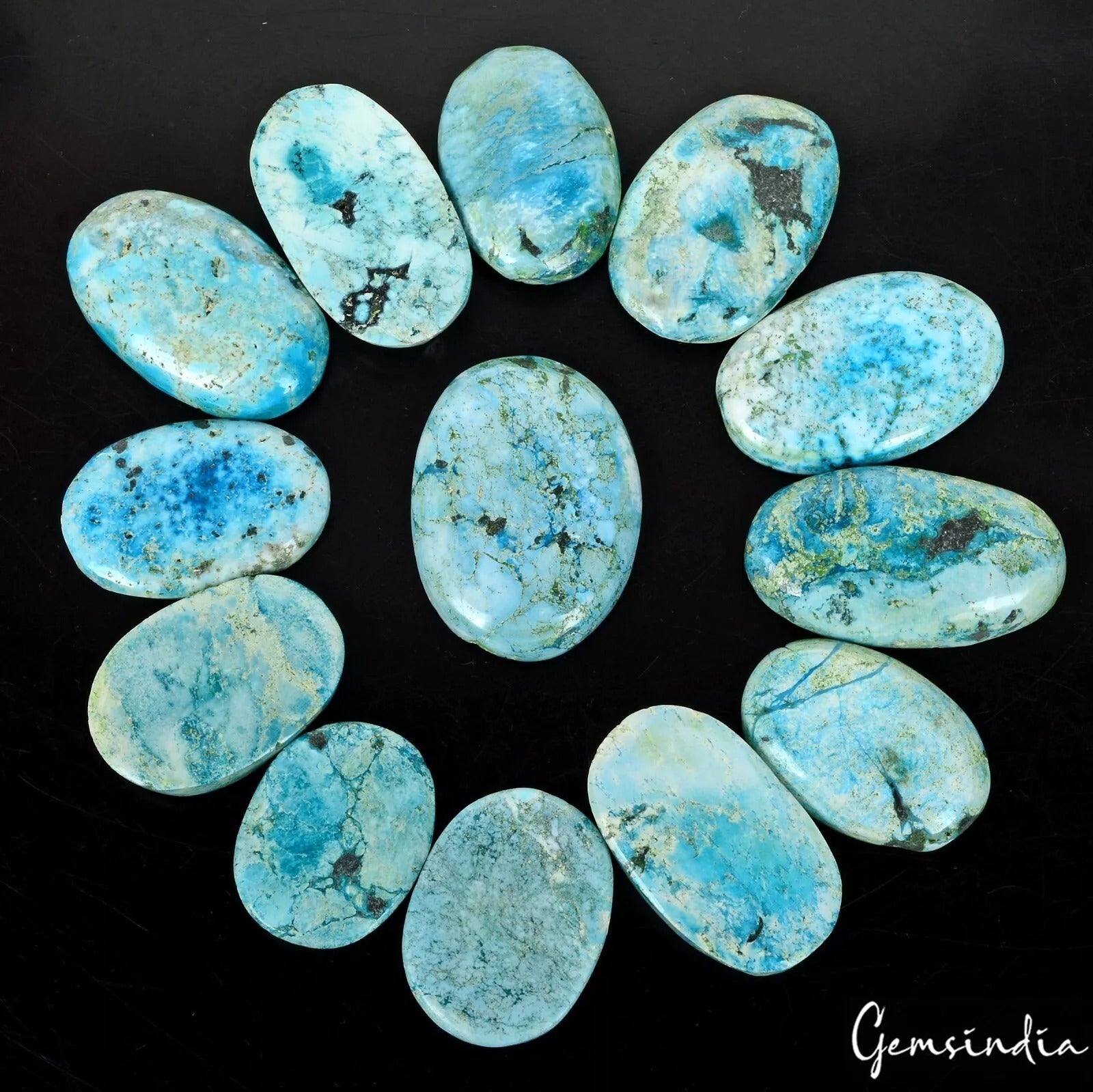 1000 Ct/13 Pcs Natural Blue Arizona Turquoise Oval Cab Loose Gems Wholesale Lot