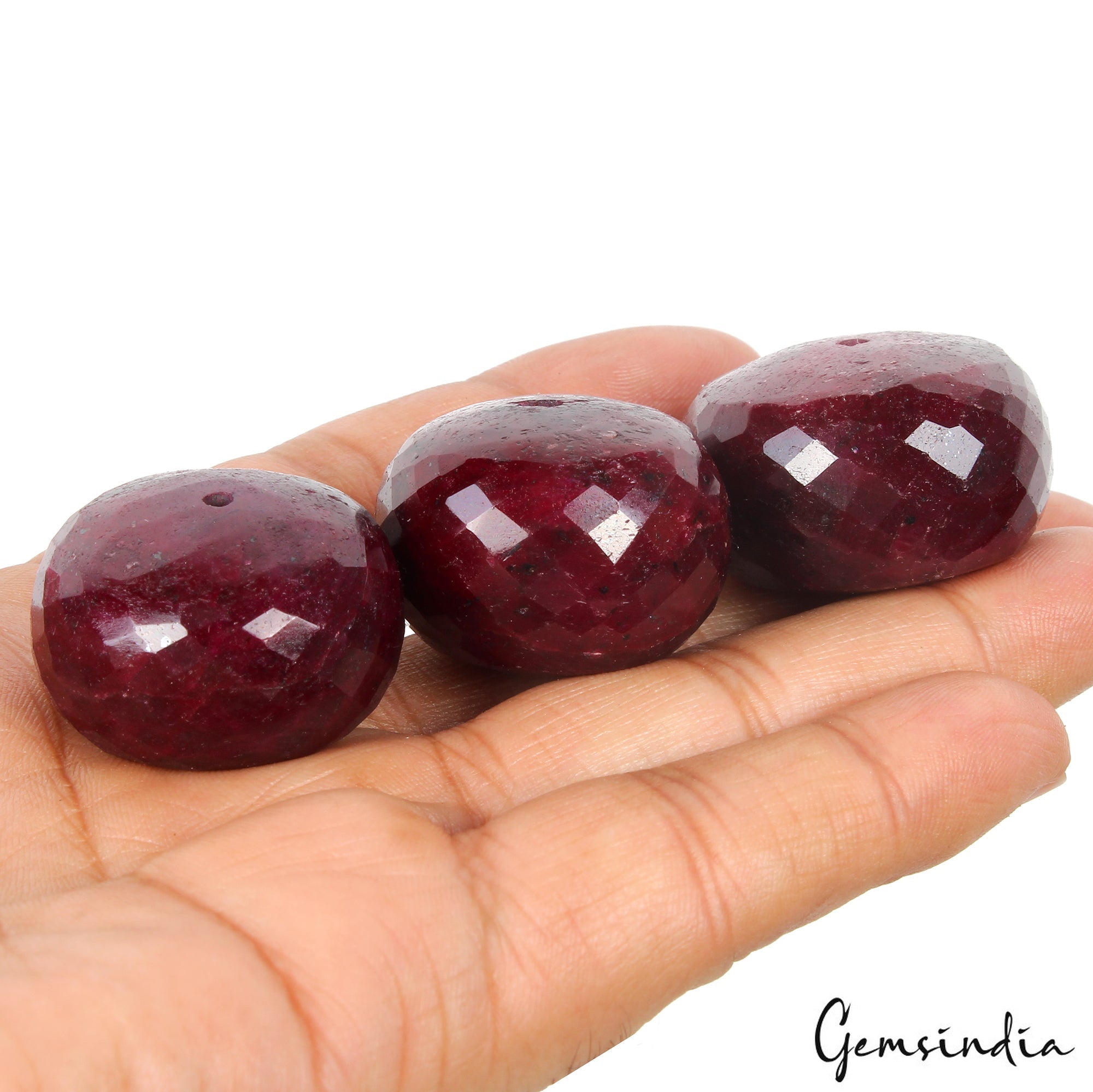 700 Cts Natural Ruby Round Checker Cut Rich Red Loose Driiled Beads Lot 29-33mm