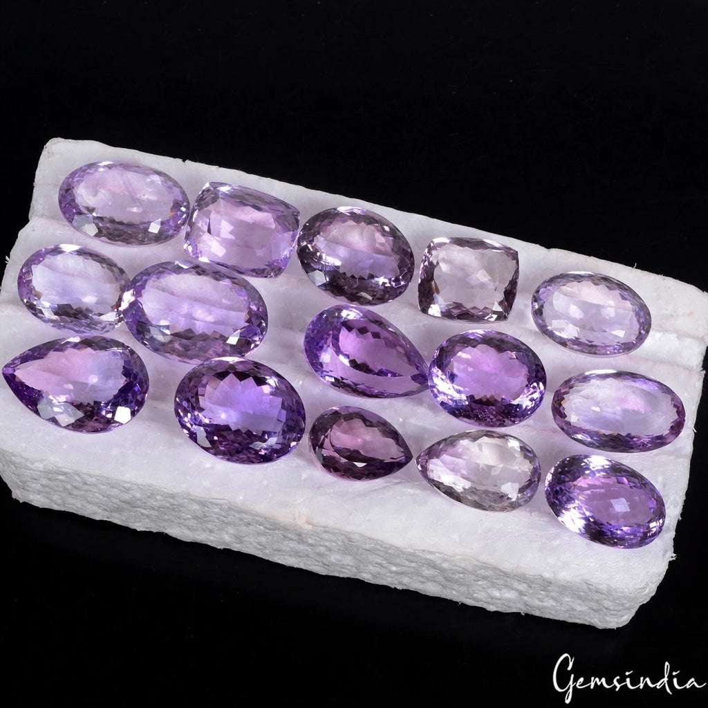 380 Ct/15 pc Mix Cut Natural Purple Amethyst- Unheated Certified Brazil Gemstone