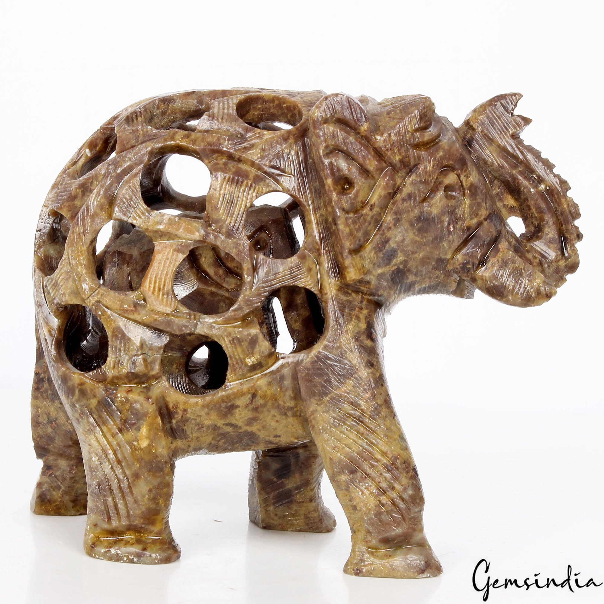 Soapstone Elephant Mom with Baby in tummy Statue/Sculpture Art Decor ~1030 Cts