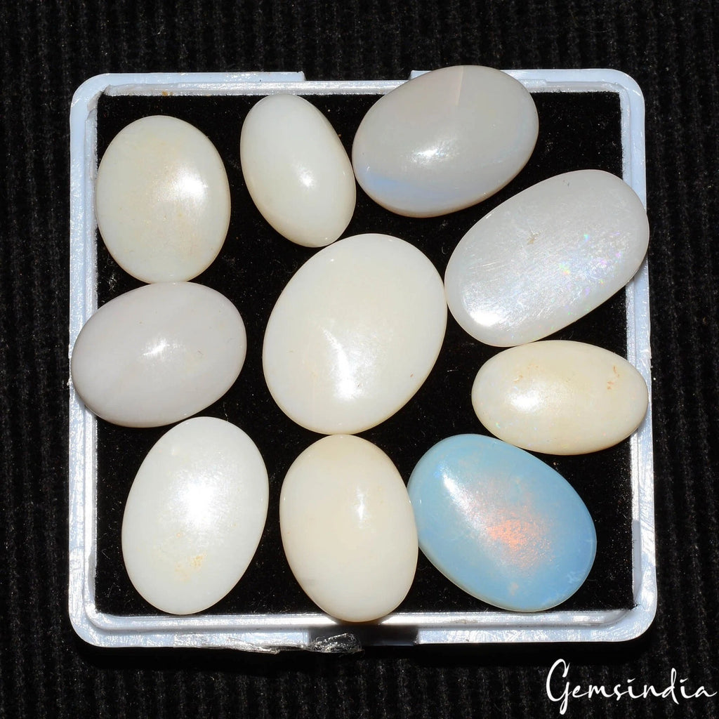 Opal Lot, Loose Gemstone, Untreated, White — 10 Pieces, 13mm to 18mm, 46.30 Ct, Australia